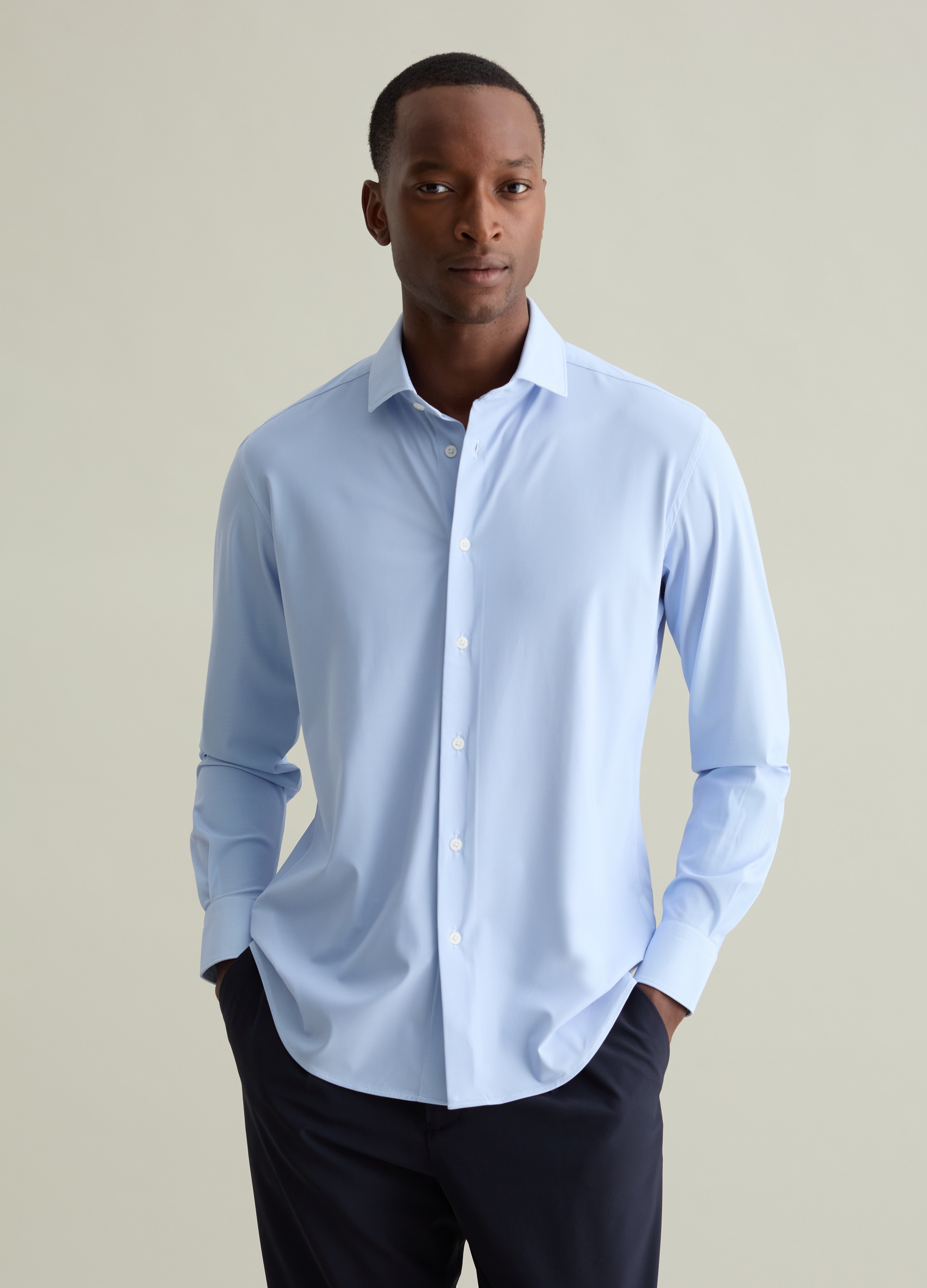 PIOMBO, Camicia Regular Fit In Tessuto Tecnico, Uomo, Azzurro, Taglia: M