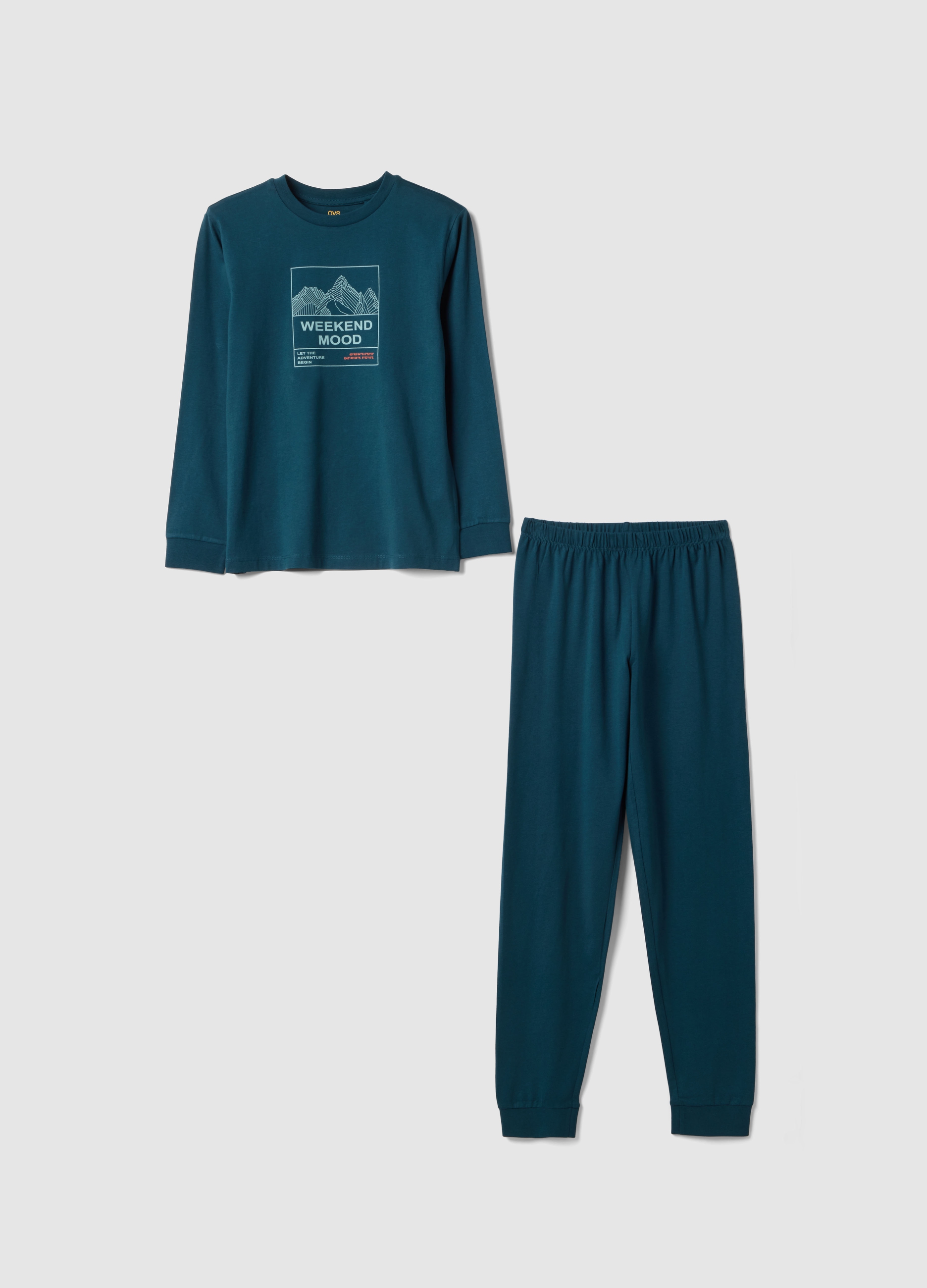 OVS KIDS, Pijama Azul De Niño De Algodón Puro, Ajuste Regular Con Estampado, Niño, Azul oscuro, Talla: 12-13