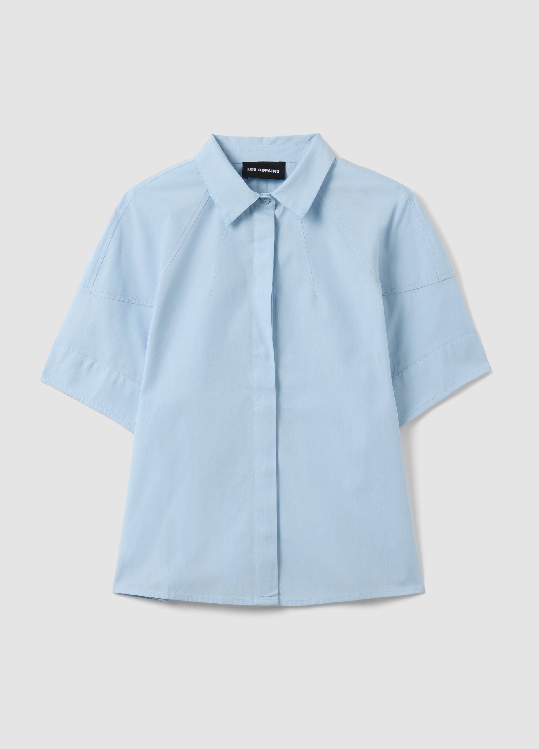 LES COPAINS, Camisa Azul De Manga Corta De Algodón Puro Ajuste Regular, Mujer, Azul Azur, Talla: 34