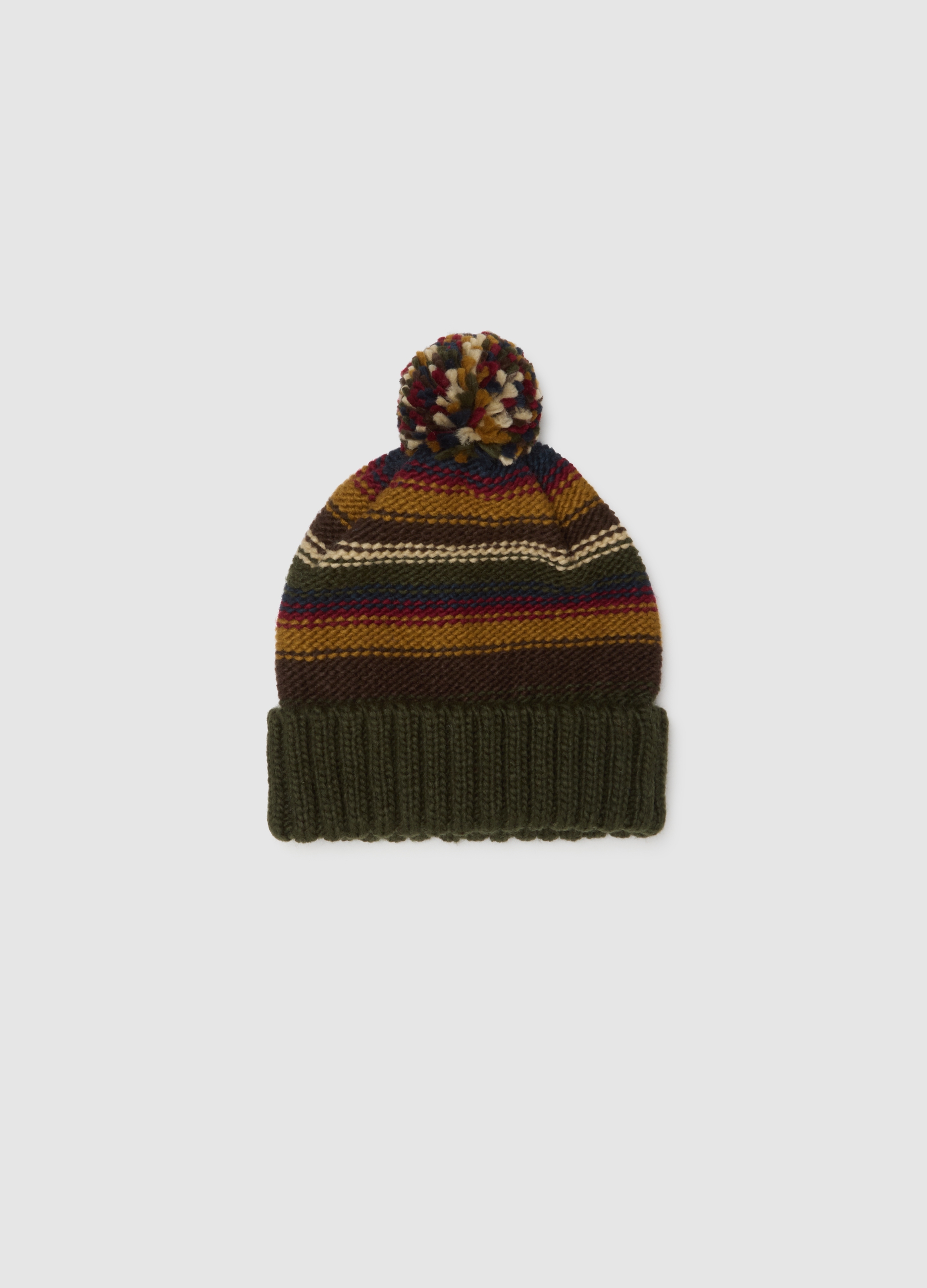 Gorro Marrón A Rayas Con Pompon, Hombre, Marrón/Verde, Talla: FASUL