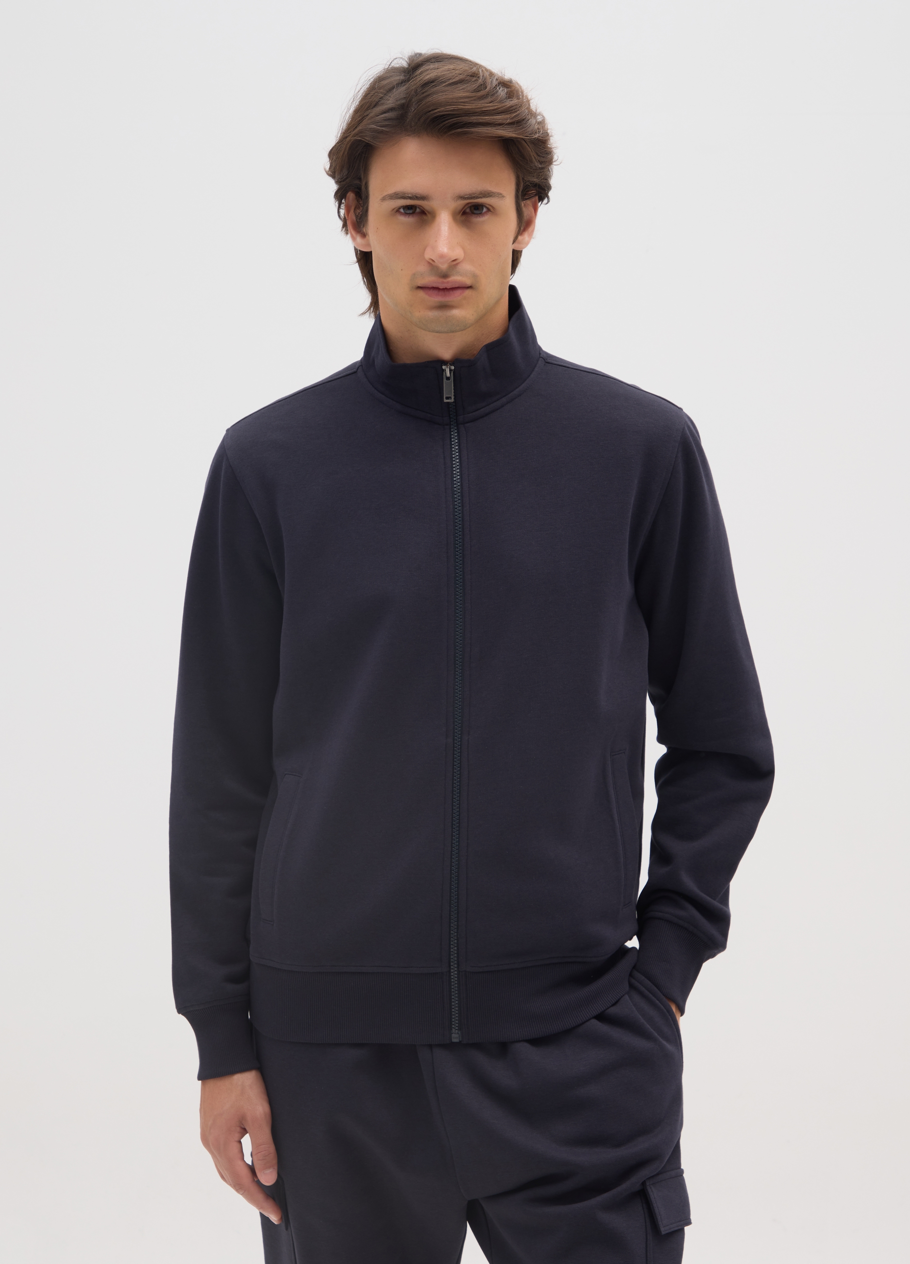 OVS, Felpa In Misto Cotone Blu Con Zip, Uomo, Blu, Taglia: S