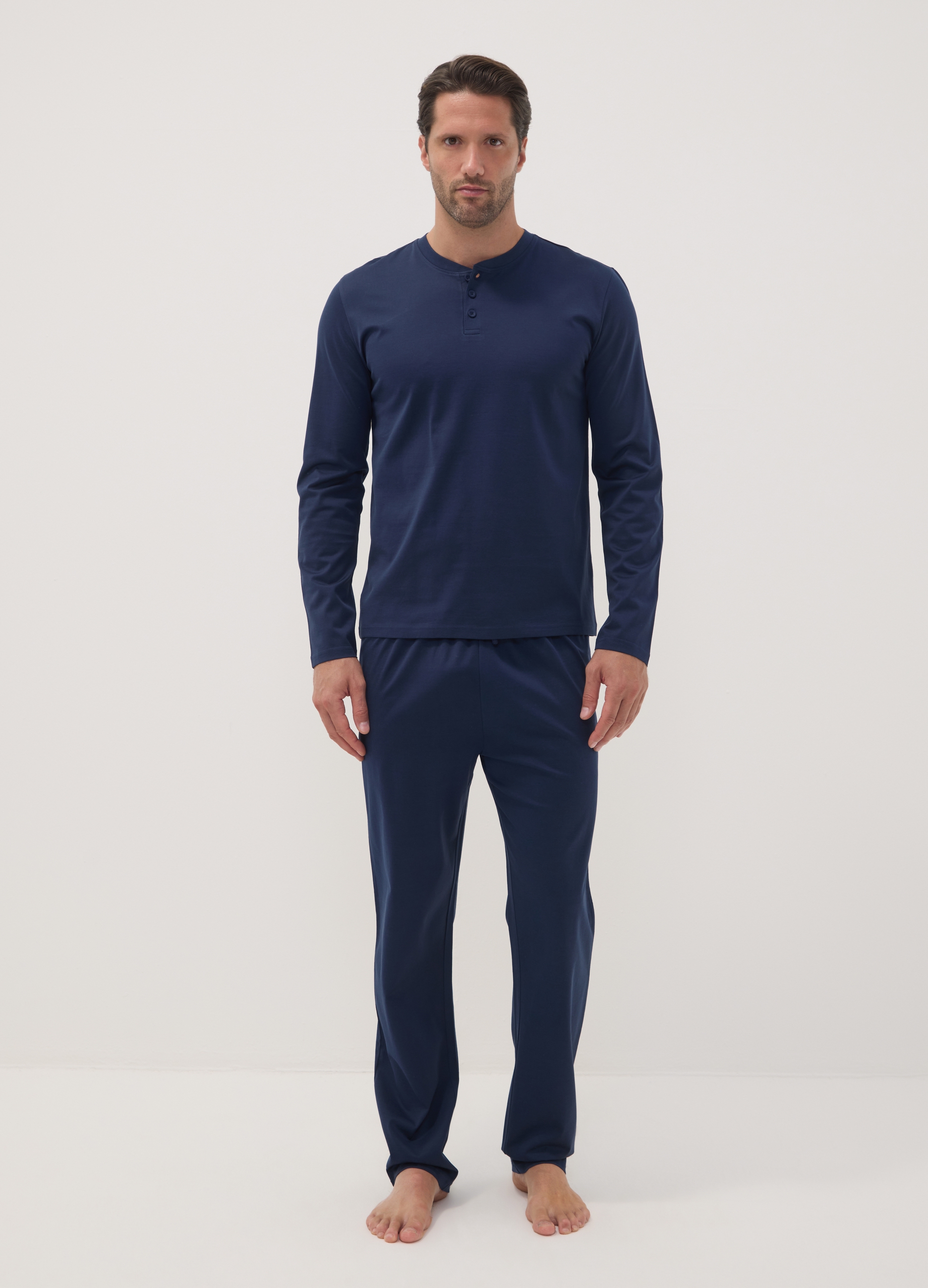OVS, Pijama Azul De Algodón Orgánico Puro Con Cuello Panadero, Corte Regular, Hombre, Azul oscuro, Talla: L