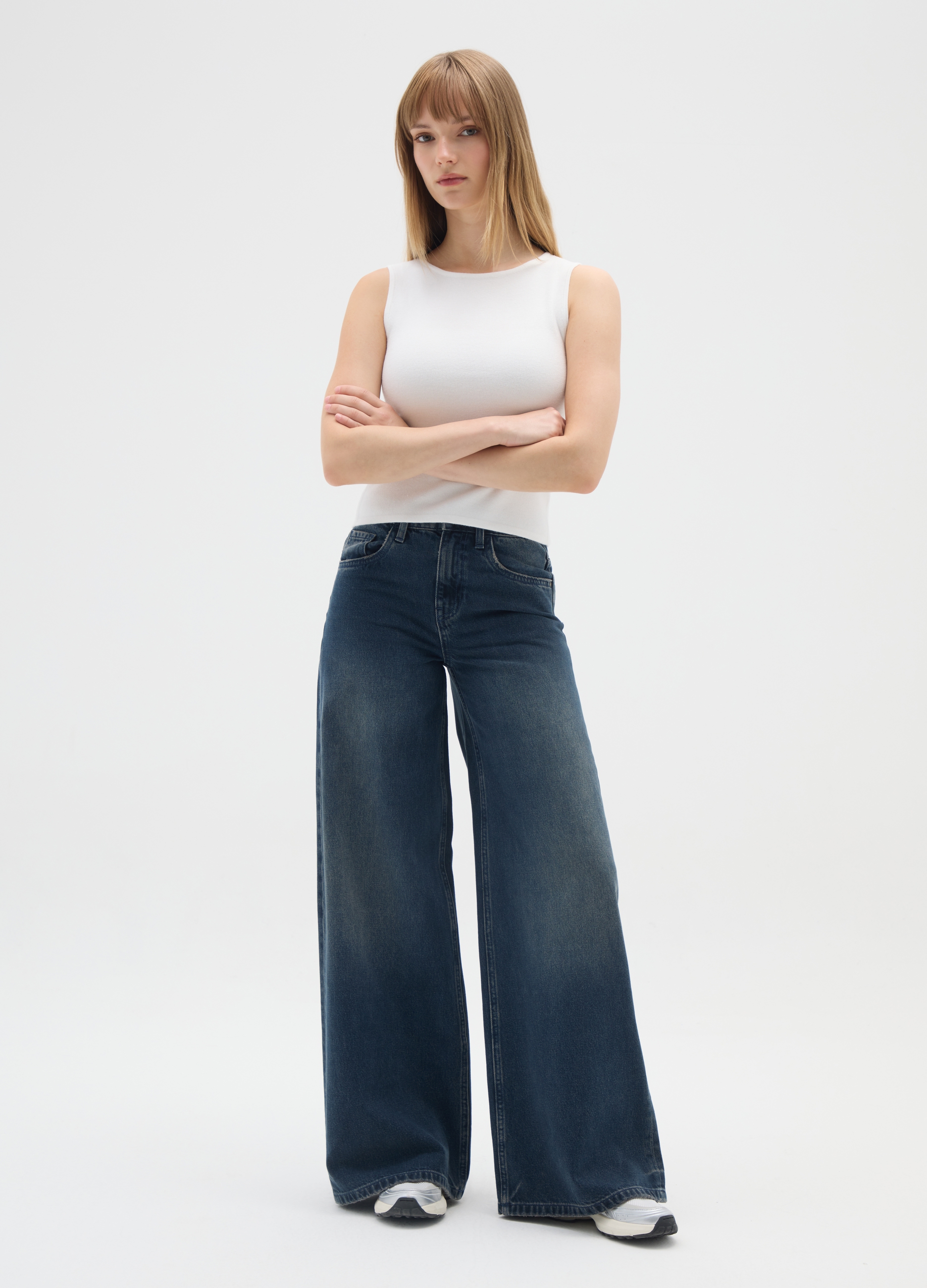 OVS, Vaqueros Azules De Pierna Ancha En Algodón, Mujer, Azul oscuro, Talla: 34