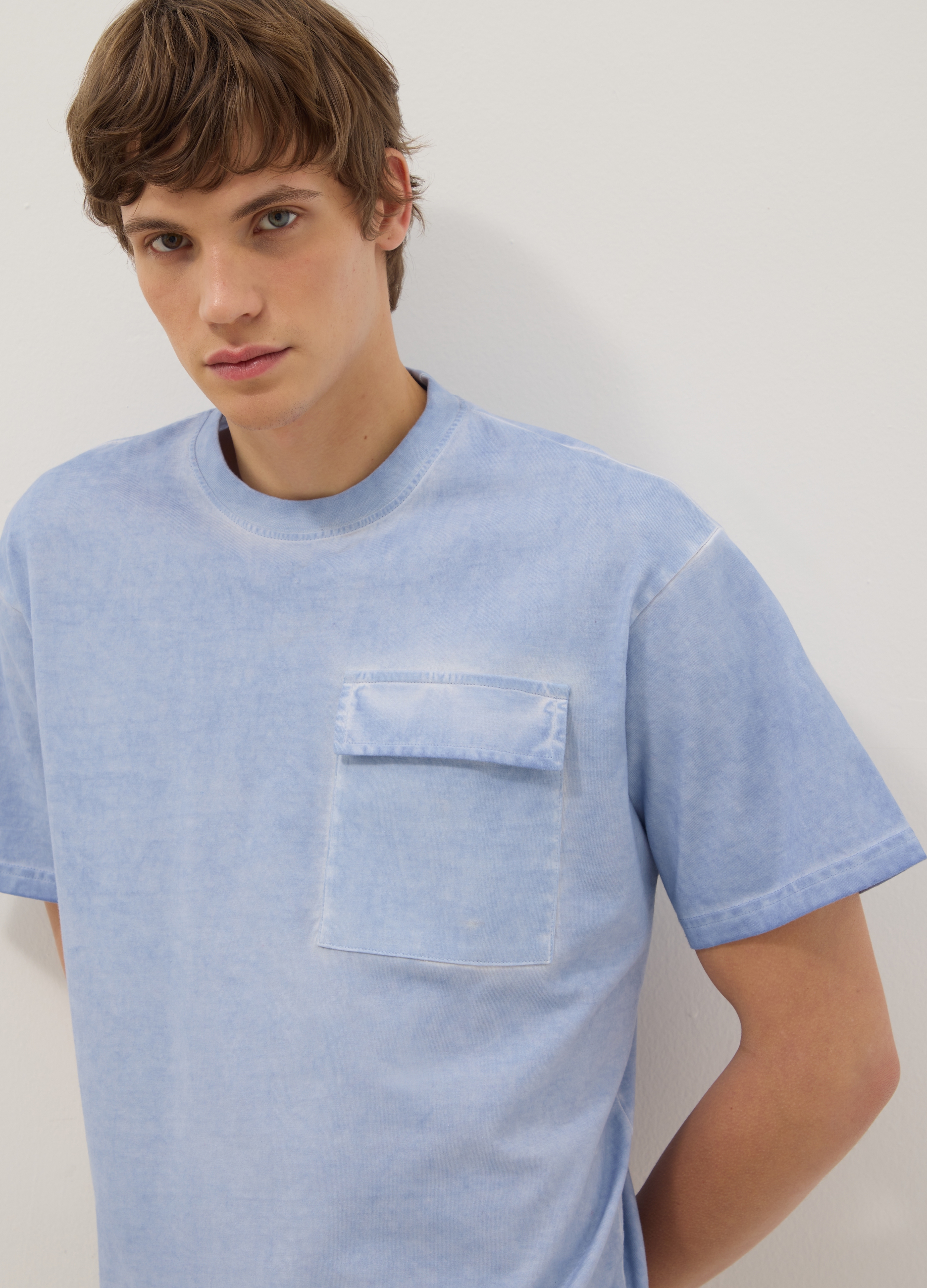 B.Angel, Hellblaues T-shirt Aus Reiner Baumwolle Im Regular Fit Mit Tasche, Mann, Azzurro, Größe, Xs