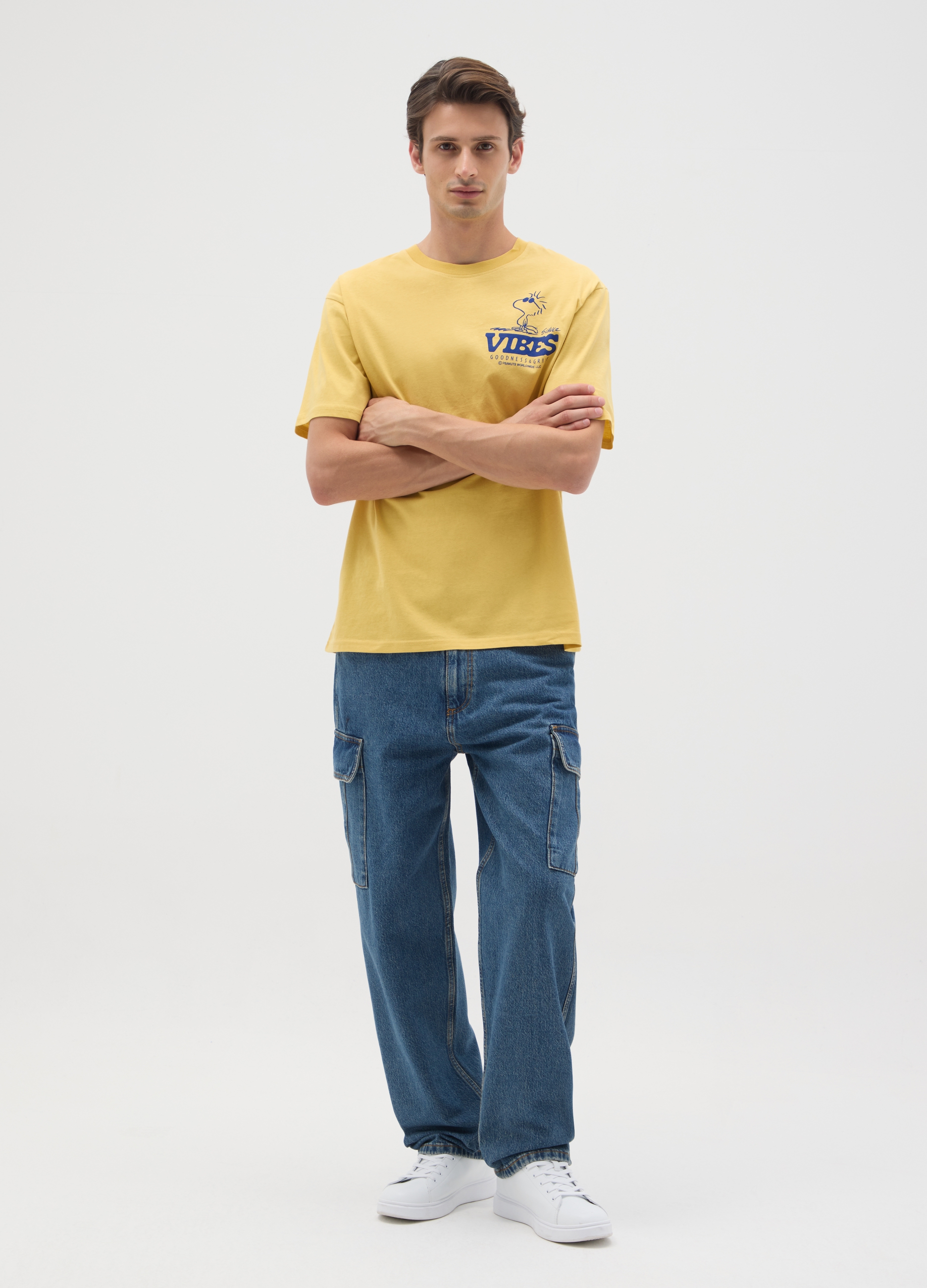 PEANUTS, T-shirt In Puro Cotone Gialla Relaxed Fit, Uomo, Giallo, Taglia: XL
