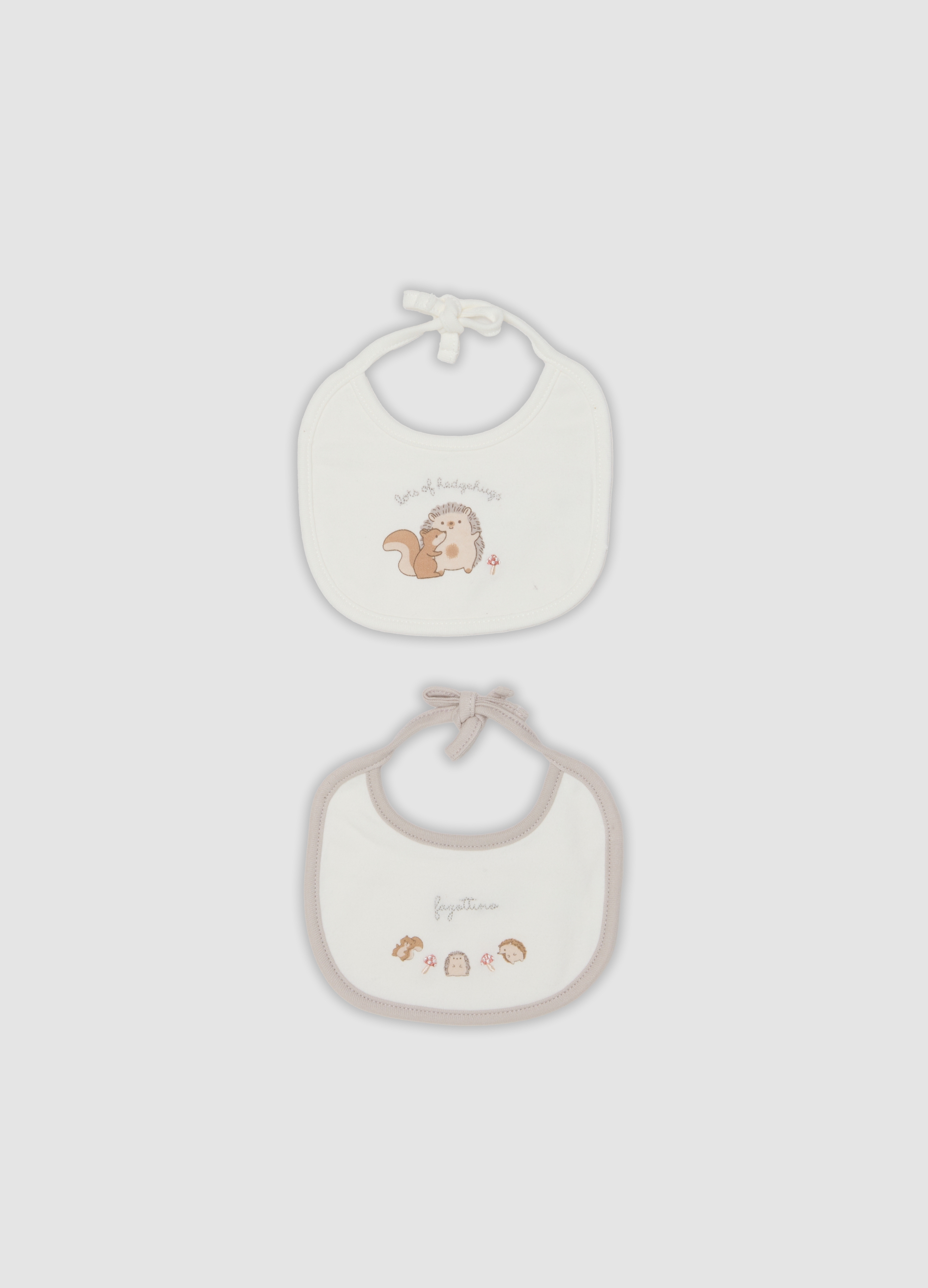 FAGOTTINO, Bipack Bavaglini Bianchi In Puro Cotone Organico Con Stampa Animaletti, Unisex, Bianco, Taglia: T.U.