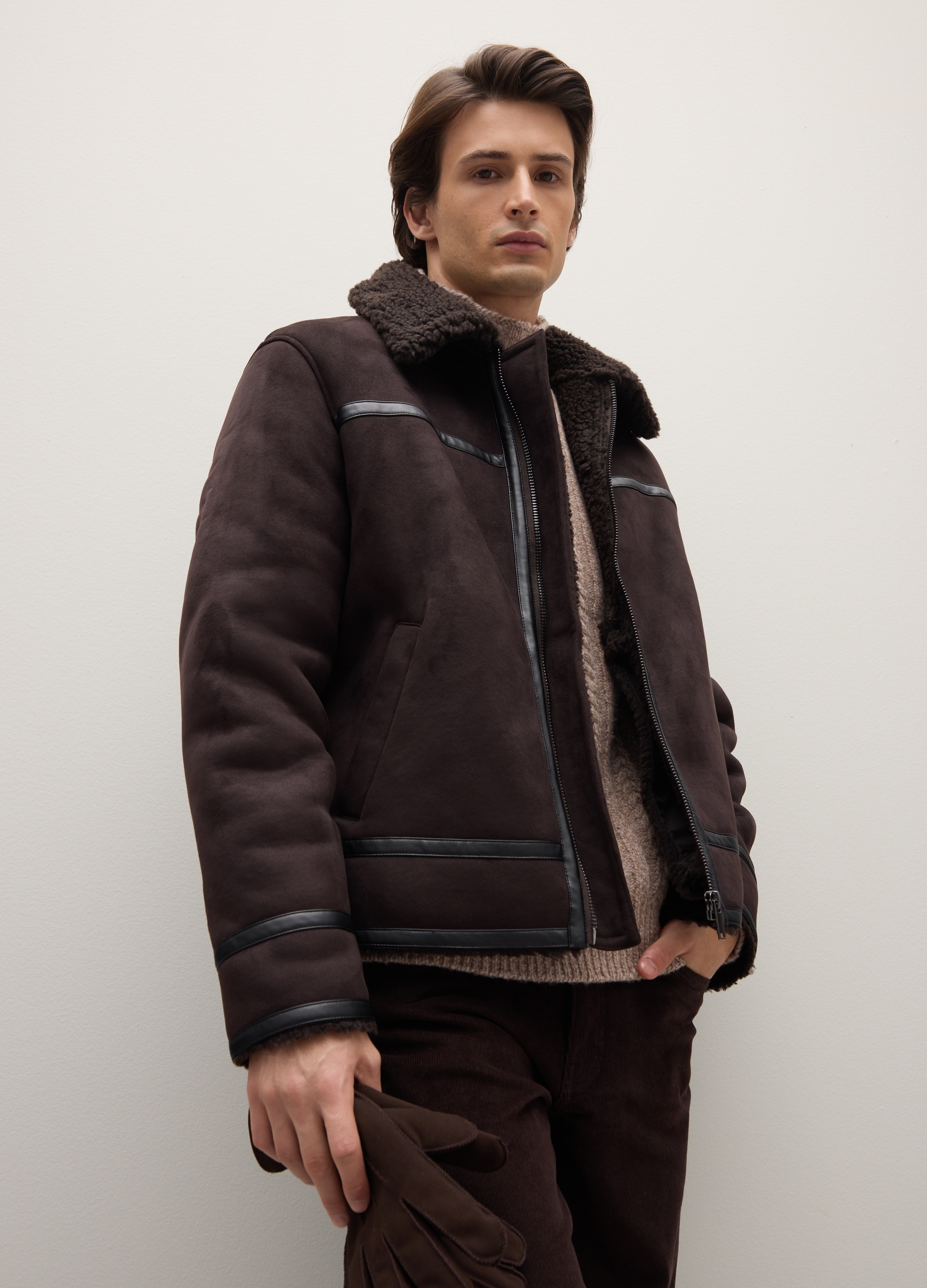 PIOMBO, Chaqueta Marrón De Corte Regular Con Cremallera, Hombre, Marrón oscuro, Talla: XL