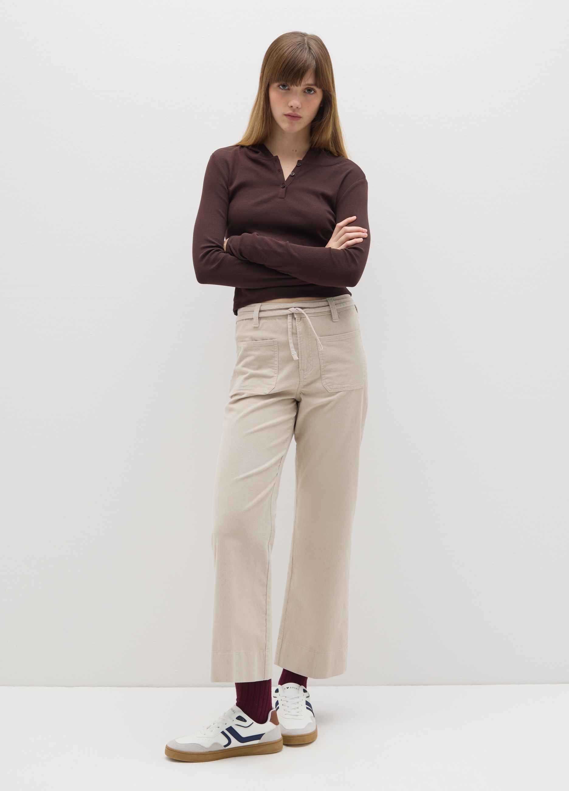 B.ANGEL, Pantaloni Beige A Zampa In Velluto A Coste, Donna, Beige, Taglia: 42