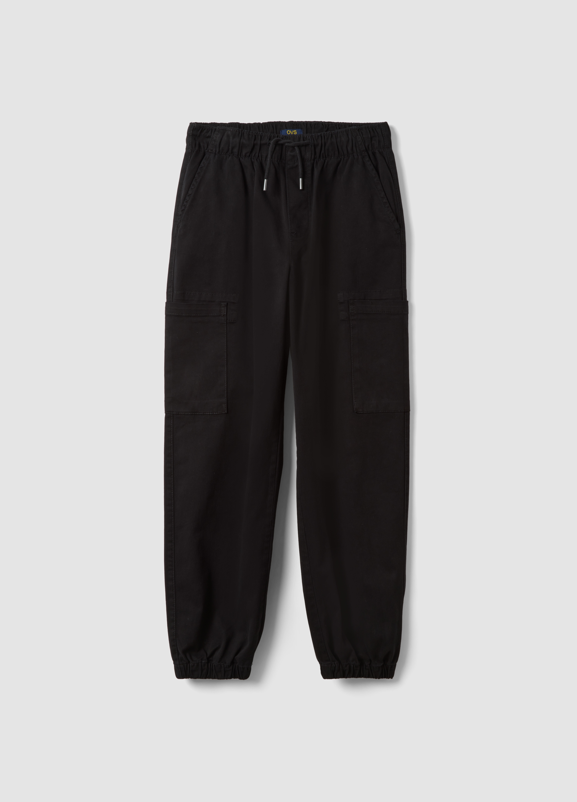 OVS KIDS, Jogger Cargo Neri In Cotone Elasticizzato, Bambino, Nero, Taglia: 10-11