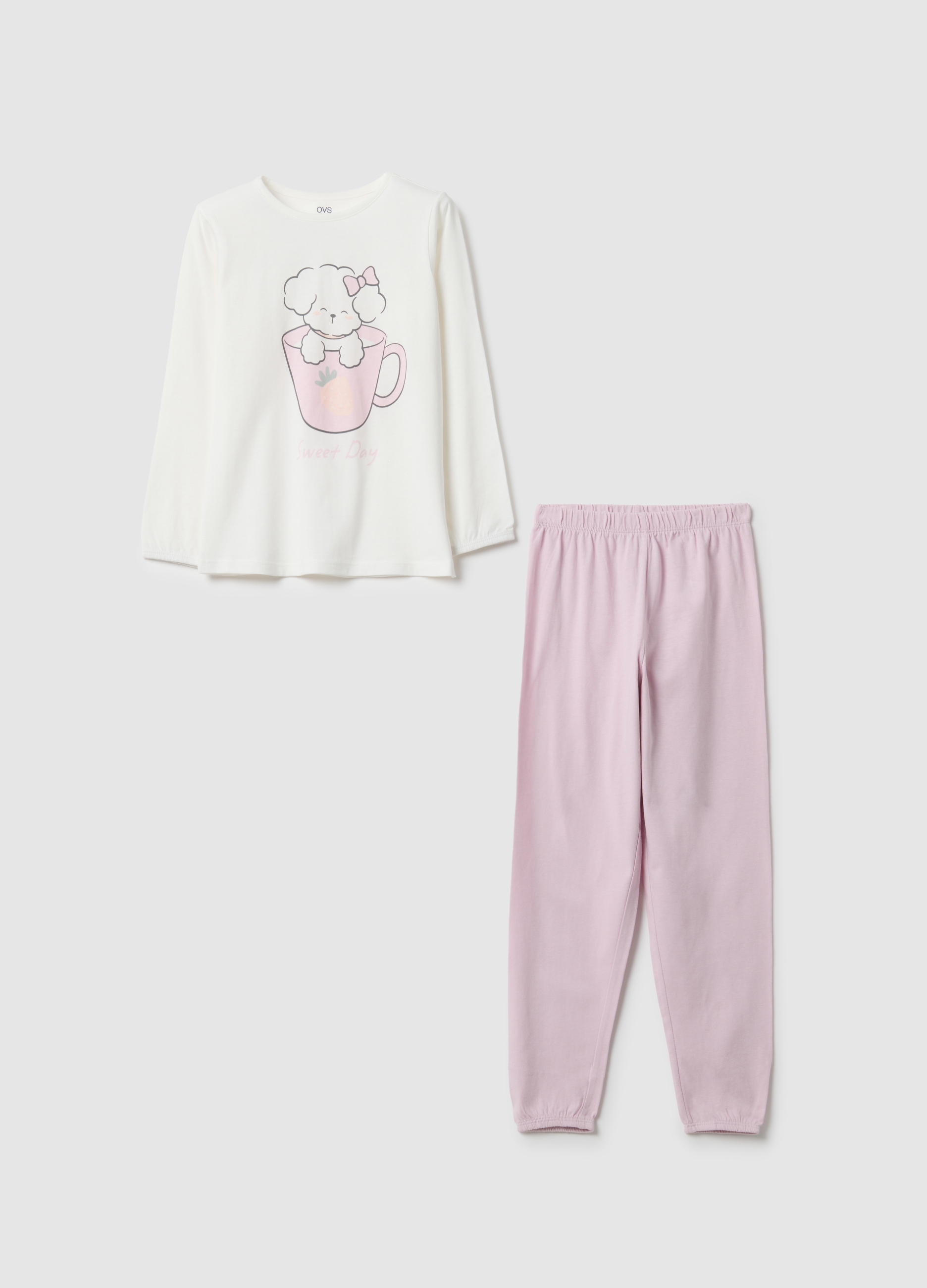 OVS KIDS, Pijama Multicolor De Algodón Puro Para Niña, Ajuste Regular, Niña, Blanco/rosa, Talla: 4-5