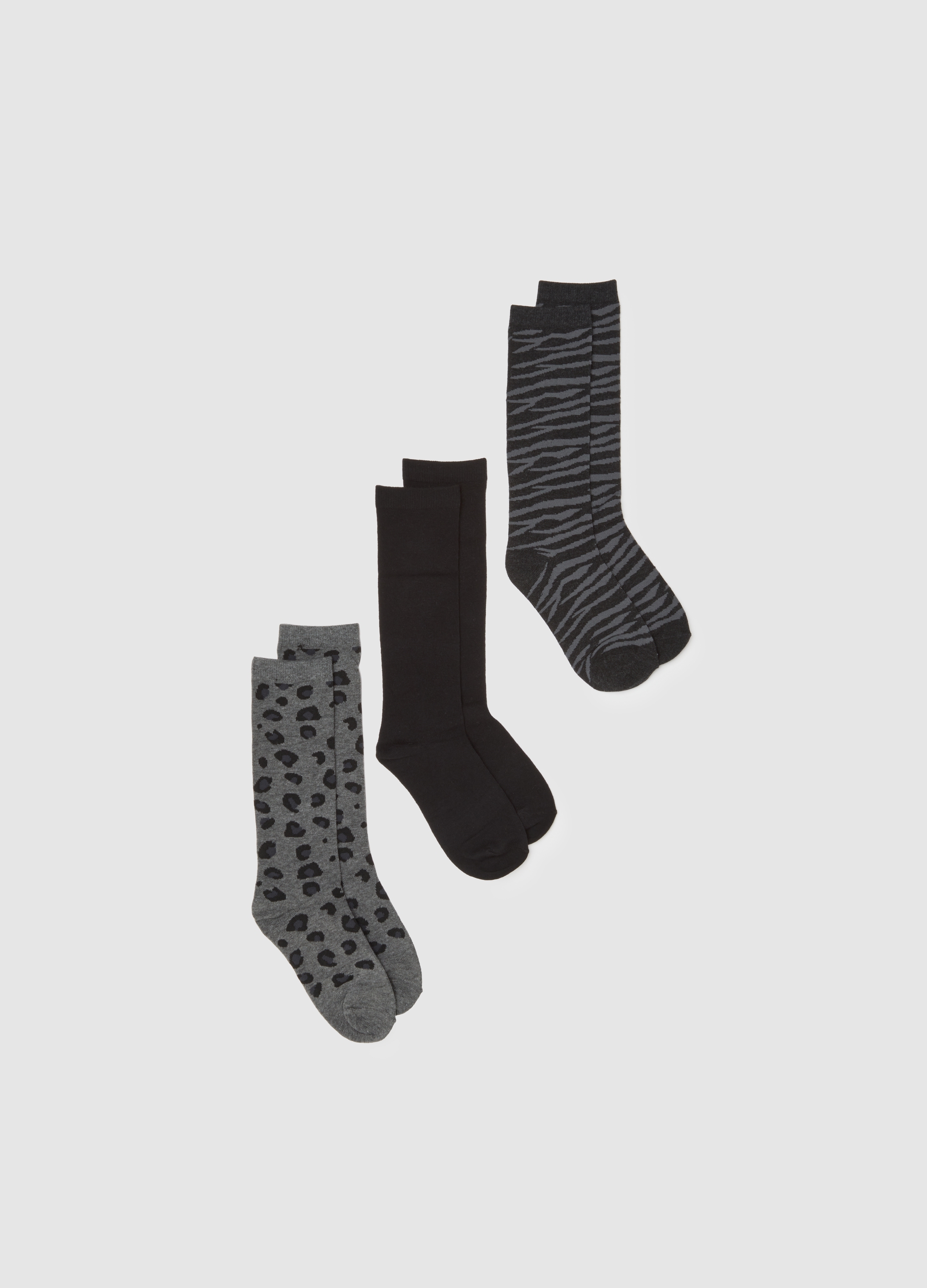 OVS, Tripack Calzini Multicolor Medio Lunghi In Cotone Elasticizzato, Donna, Nero, Taglia: 36-38