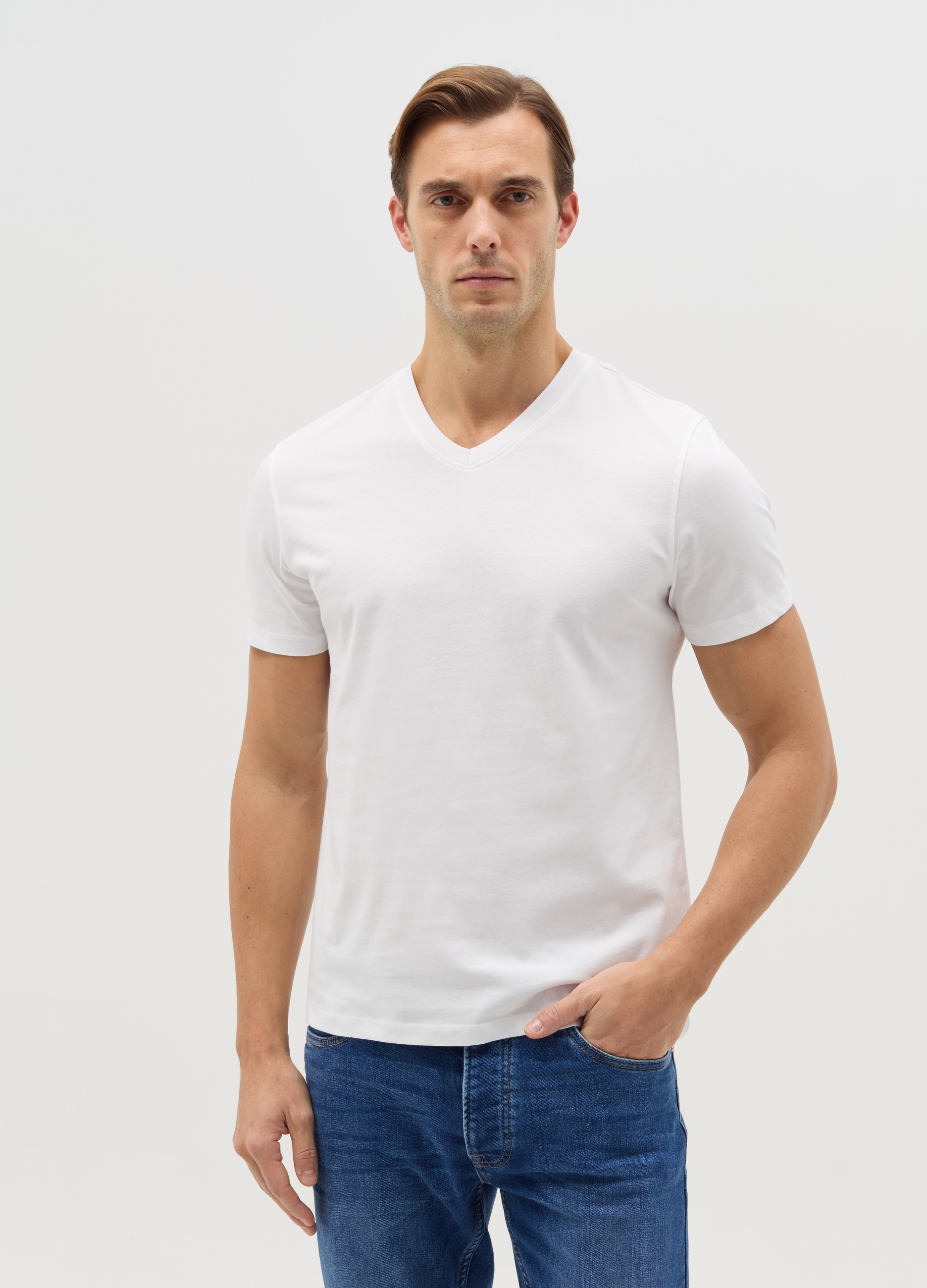 OVS , T-shirt In Cotone Con Scollo A V, Uomo, Bianco, Taglia: 4XL