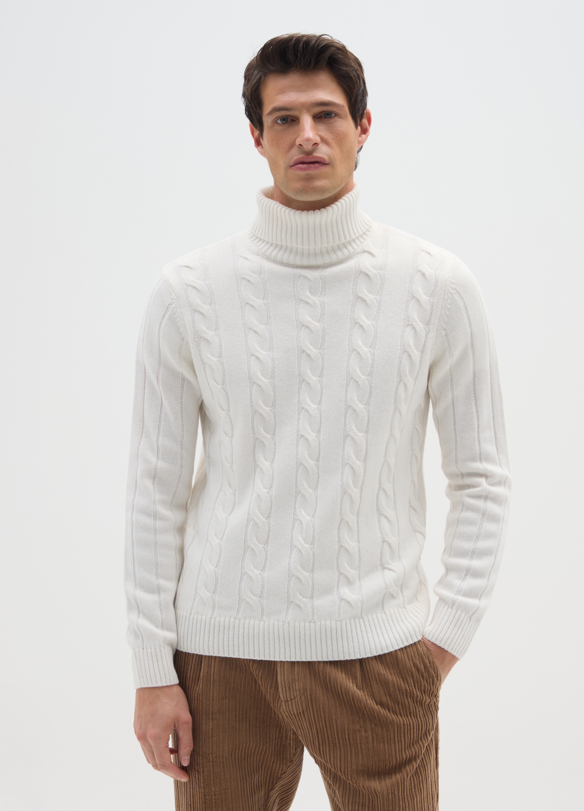 BST.1957, Maglione Bianco A Collo Alto Regular Fit Con Motivo Jacquard, Hombre, Blanco lechoso, Talla: M