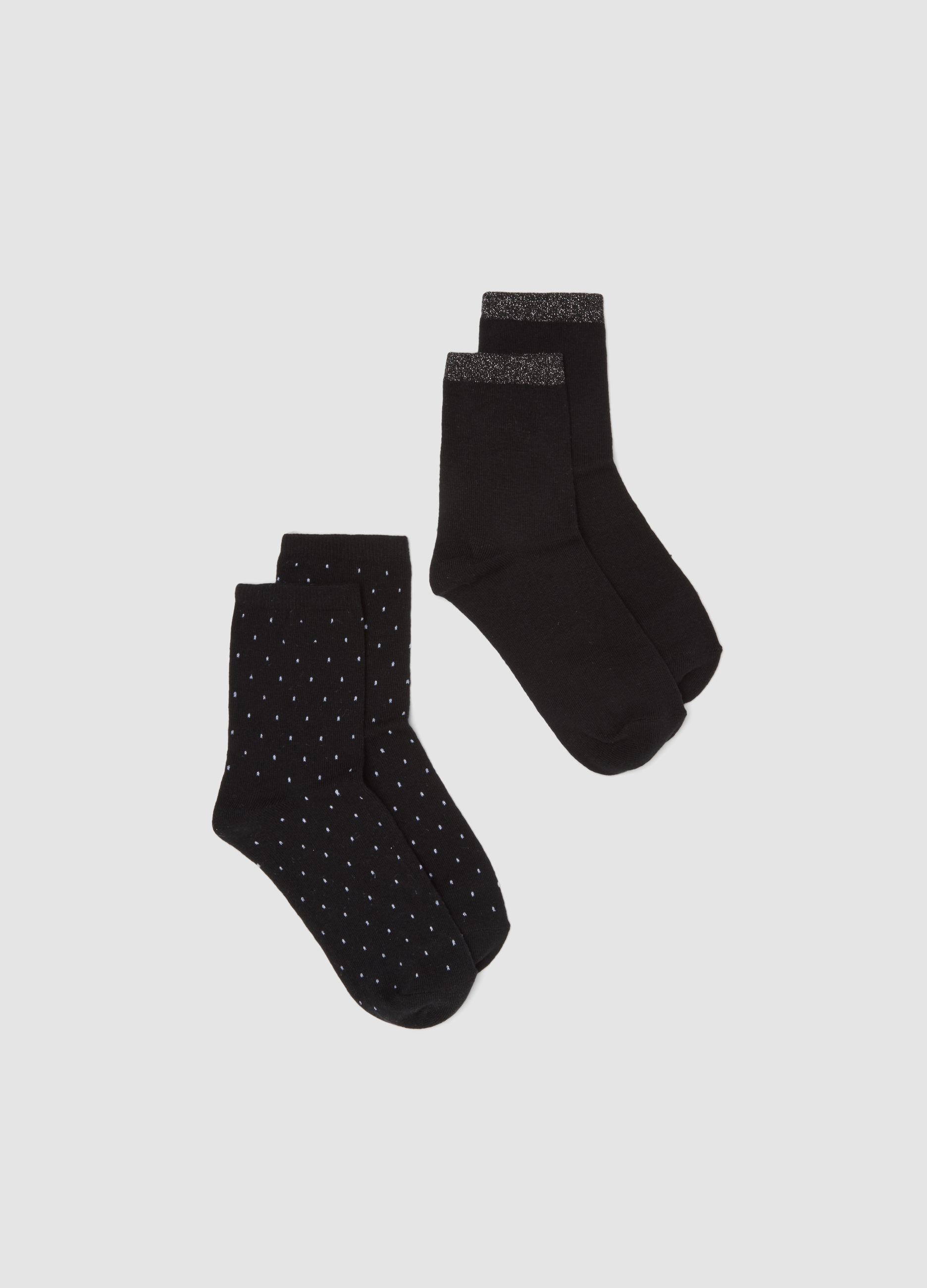 OVS, Bipack Di Calzini Neri In Misto Cotone Organico Con Fantasia, Donna, Nero, Taglia: 36-38