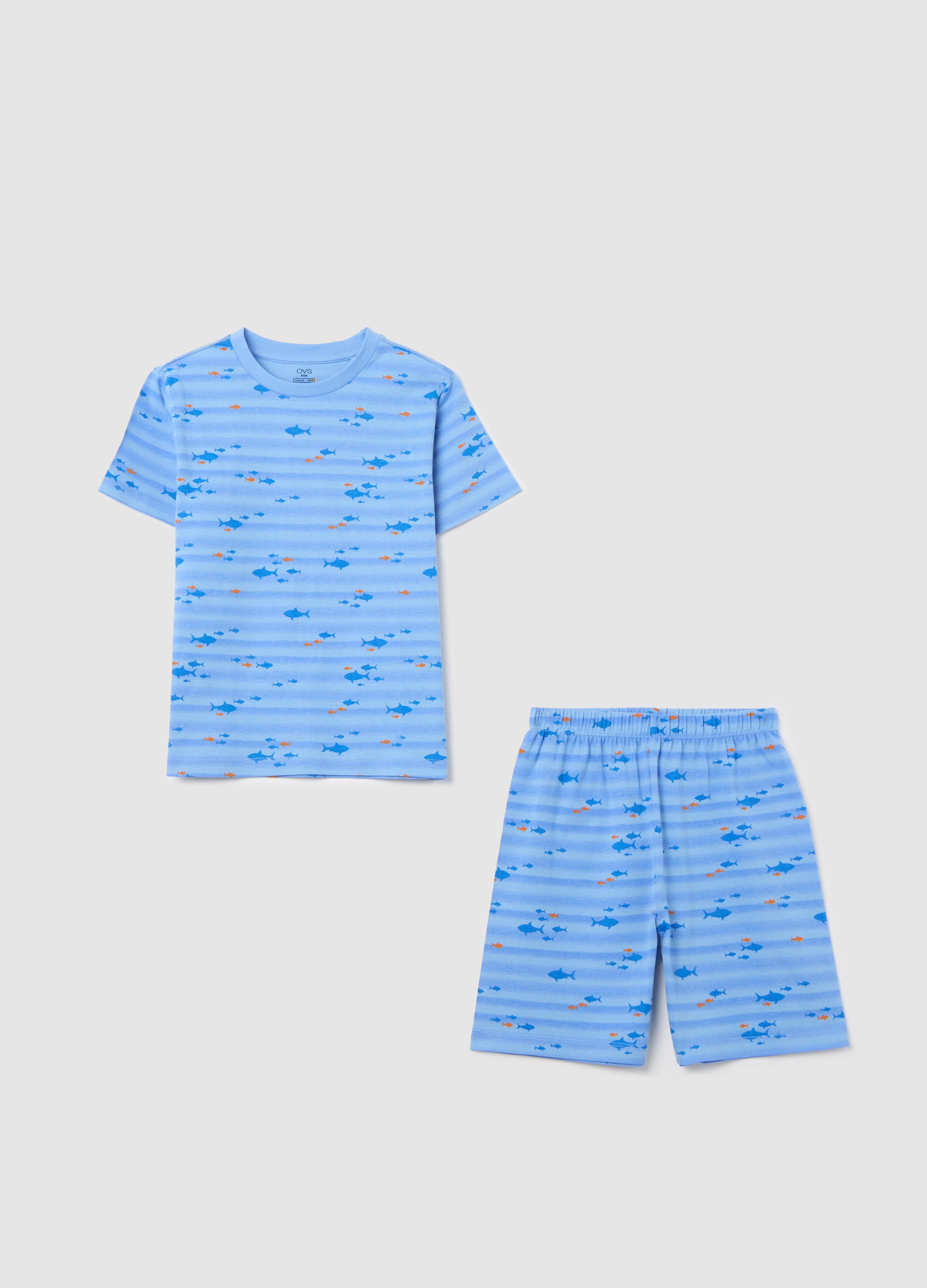 OVS, Pigiama Azzurro Con Stampa Pesci In Cotone, Bambino, Azzurro, Taglia: 3-4