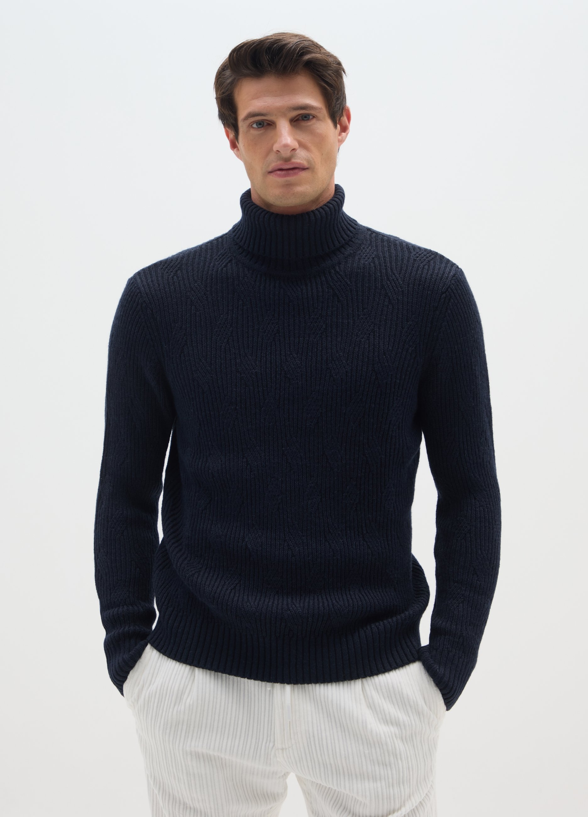 BST.1957, Jersey Azul De Cuello Alto Ajuste Regular Con Patrón Jacquard, Hombre, Azul marino, Talla: XXL