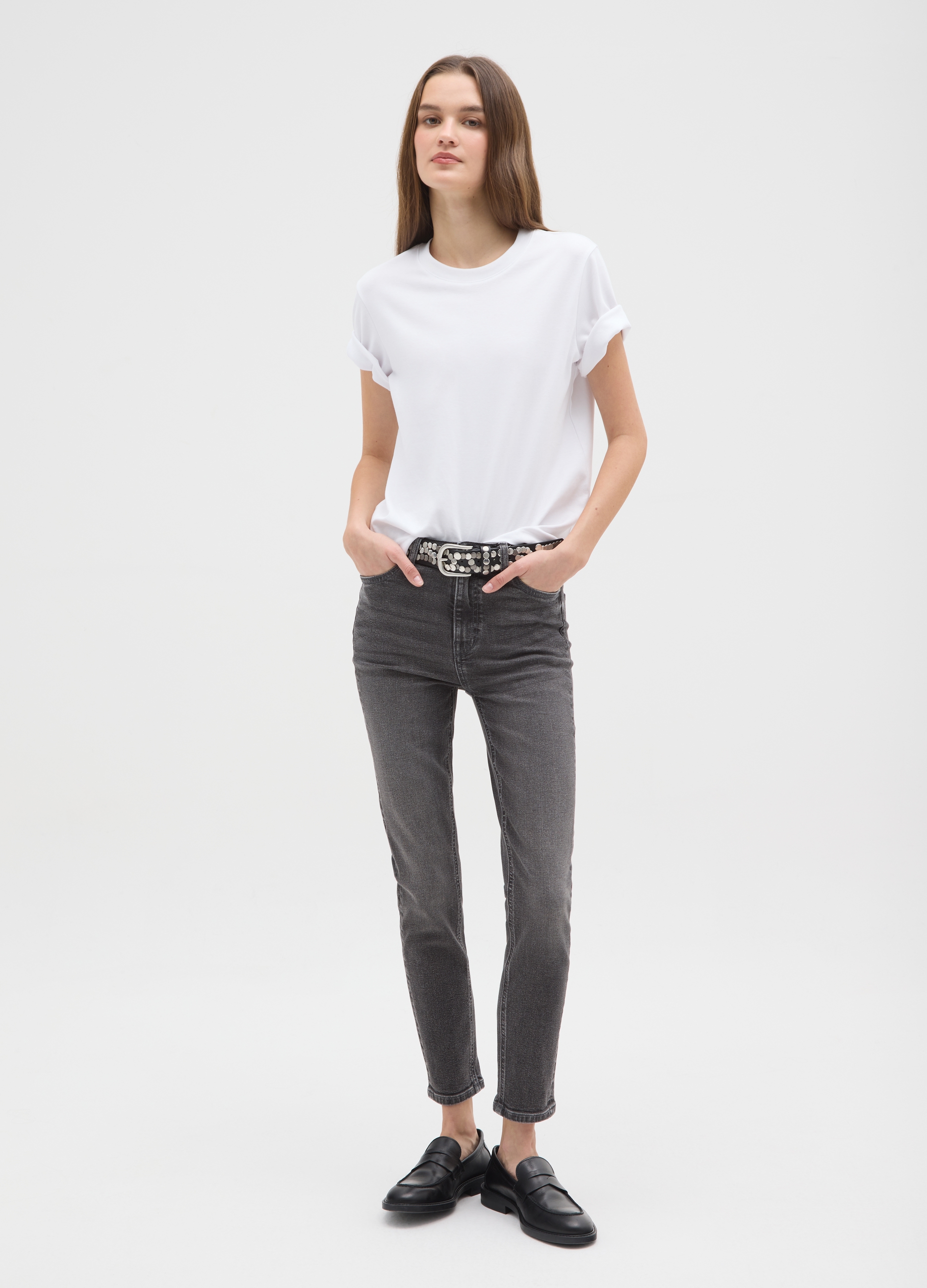 OVS, Jeans Grigi In Cotone Elasticizzato Skinny Fit, Donna, Grigio, Taglia: 48