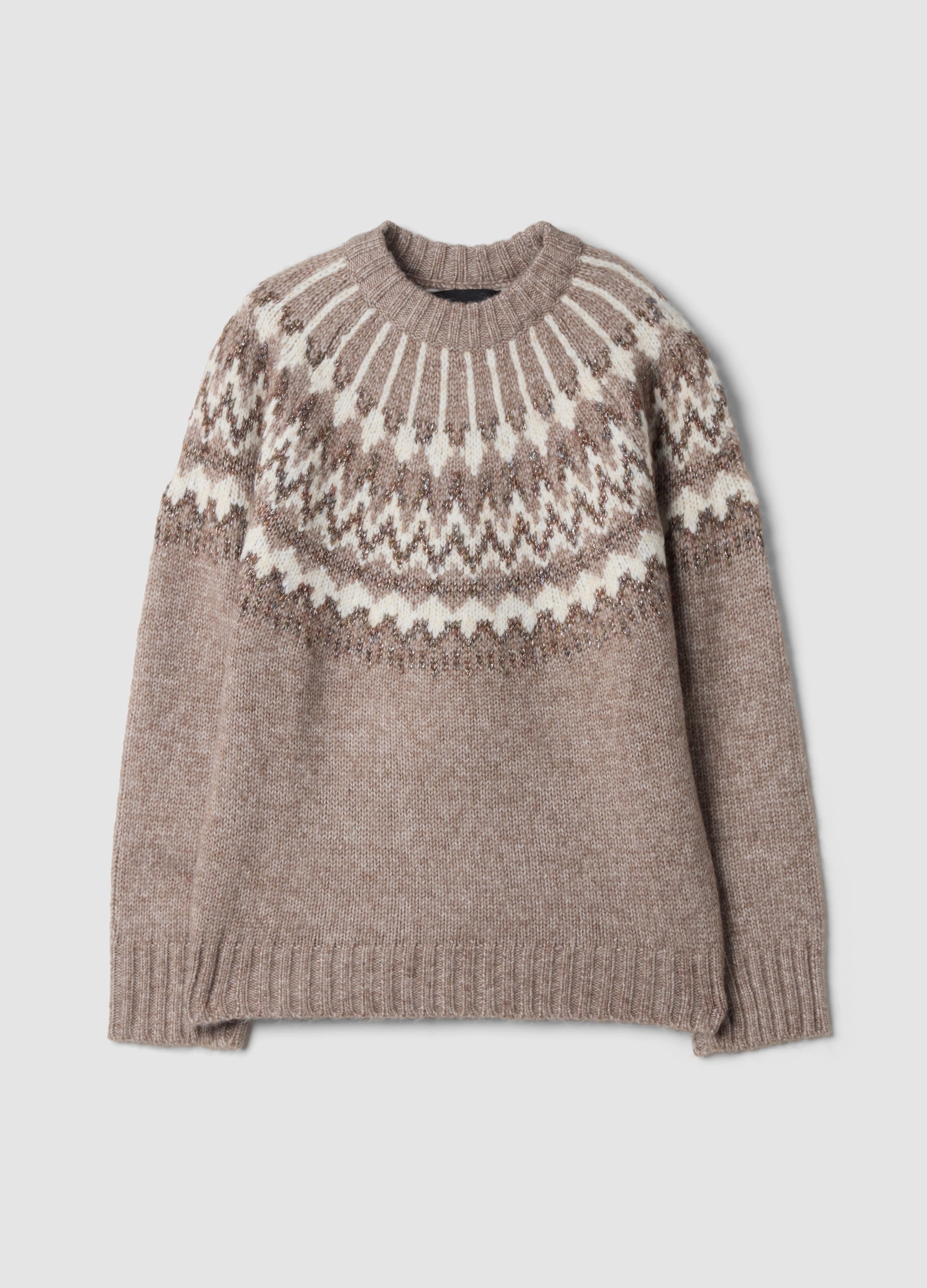 LES COPAINS, Maglione Beige Girocollo Jacquard Regular Fit, Donna, Beige, Taglia: L