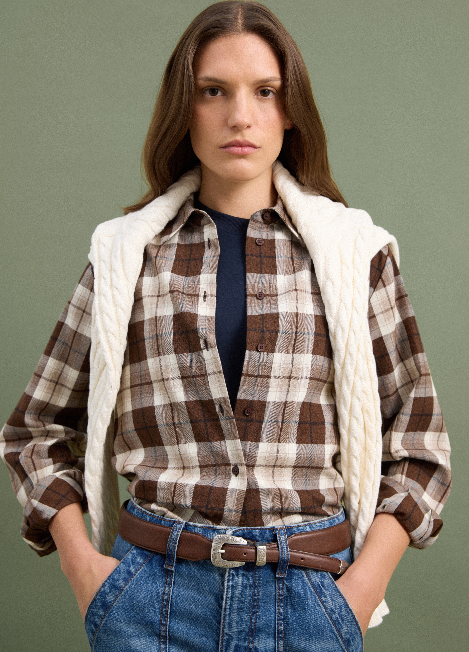 PIOMBO, Camicia Marrone A Quadri In Flanella Di Puro Cotone Regular Fit, Donna, Multicolor, Taglia: S