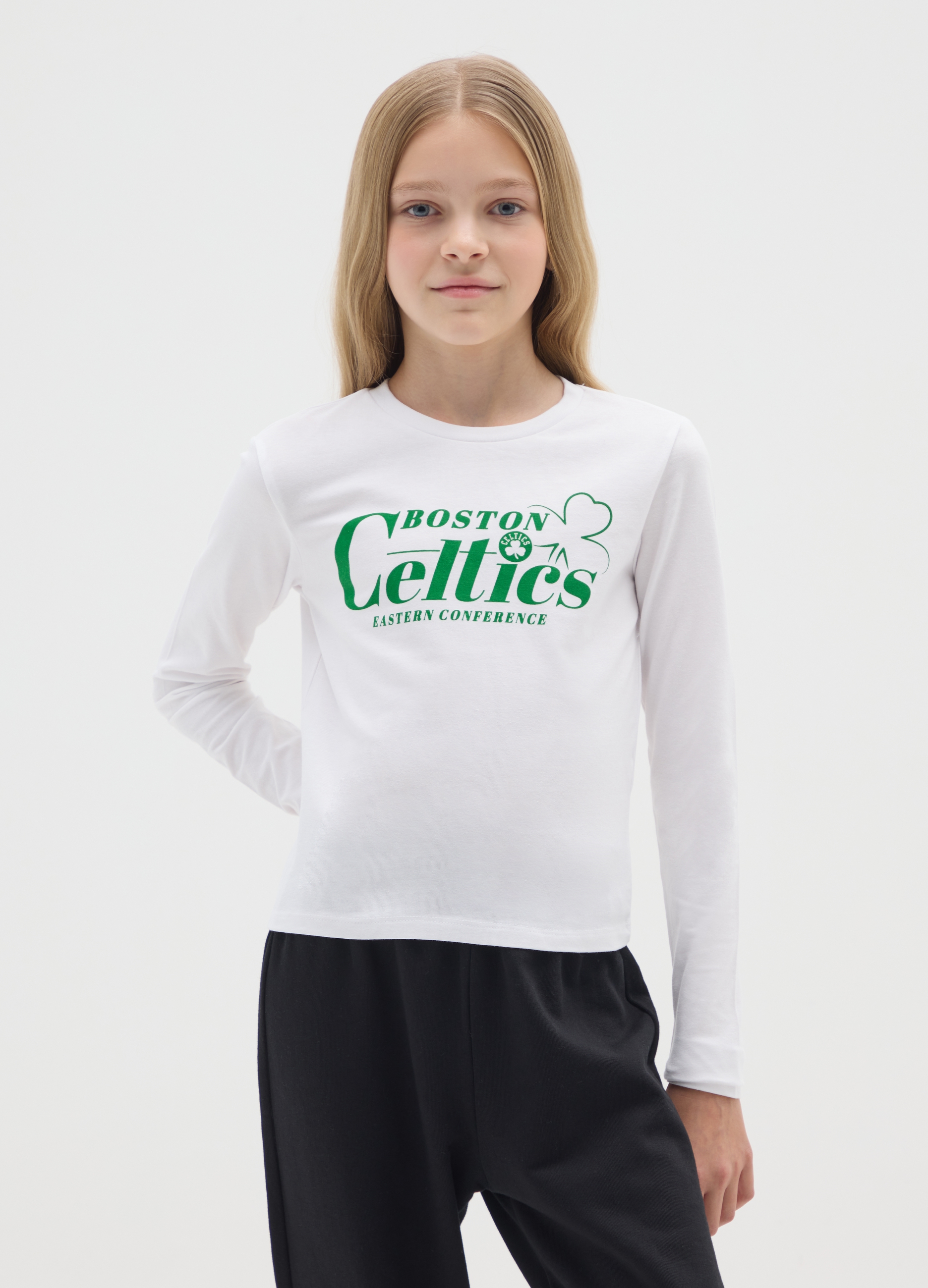 NBA, T-shirt Da Ragazze In Cotone Elasticizzato Bianca Slim Fit Con Logo Celtics, Bambina, Bianco, Taglia: 11-12