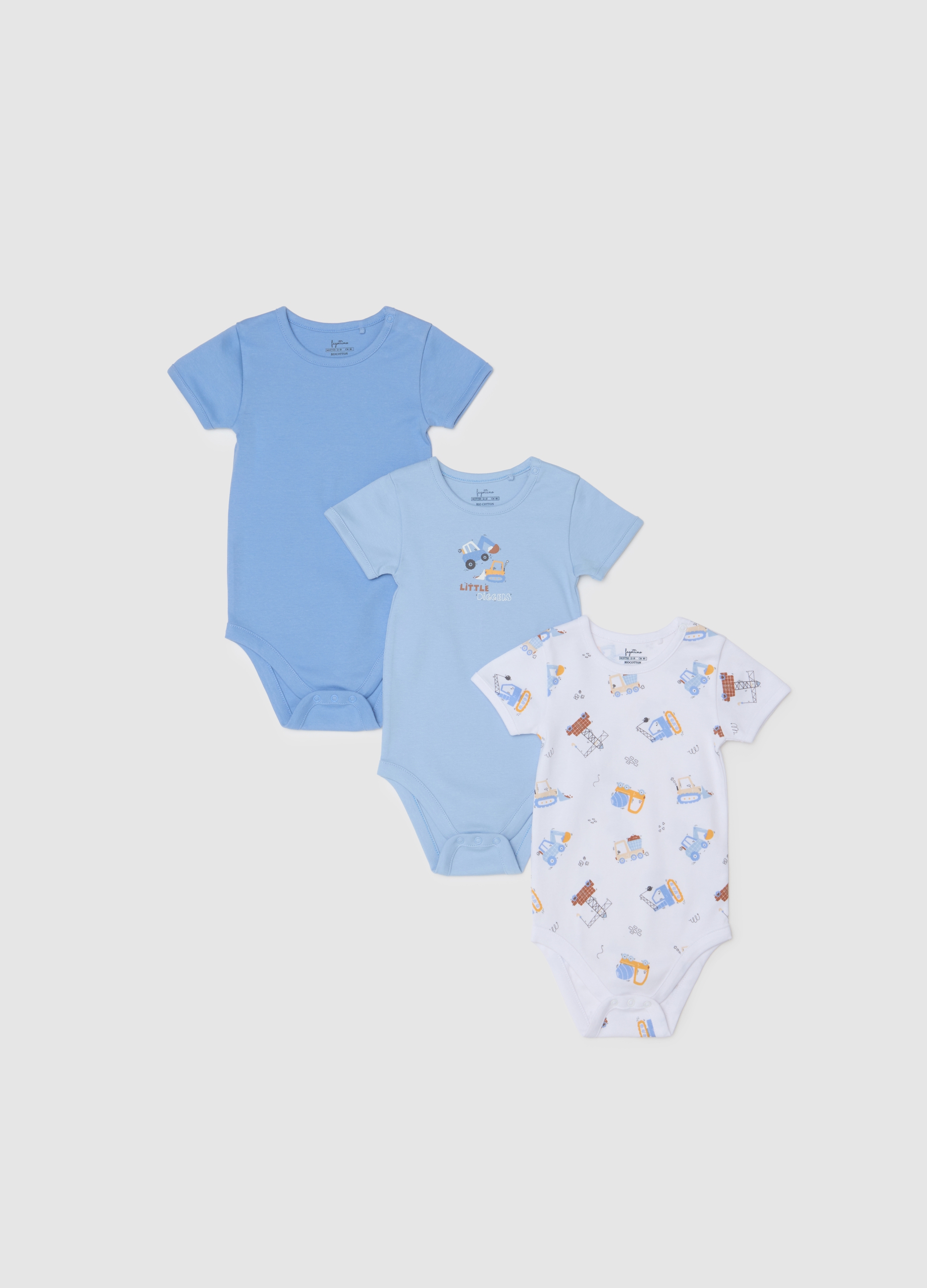 Tripack De Bodys De Bebé En Puro Algodón Multicolor, Niño, Azul/Blanco, Talla: 9-12