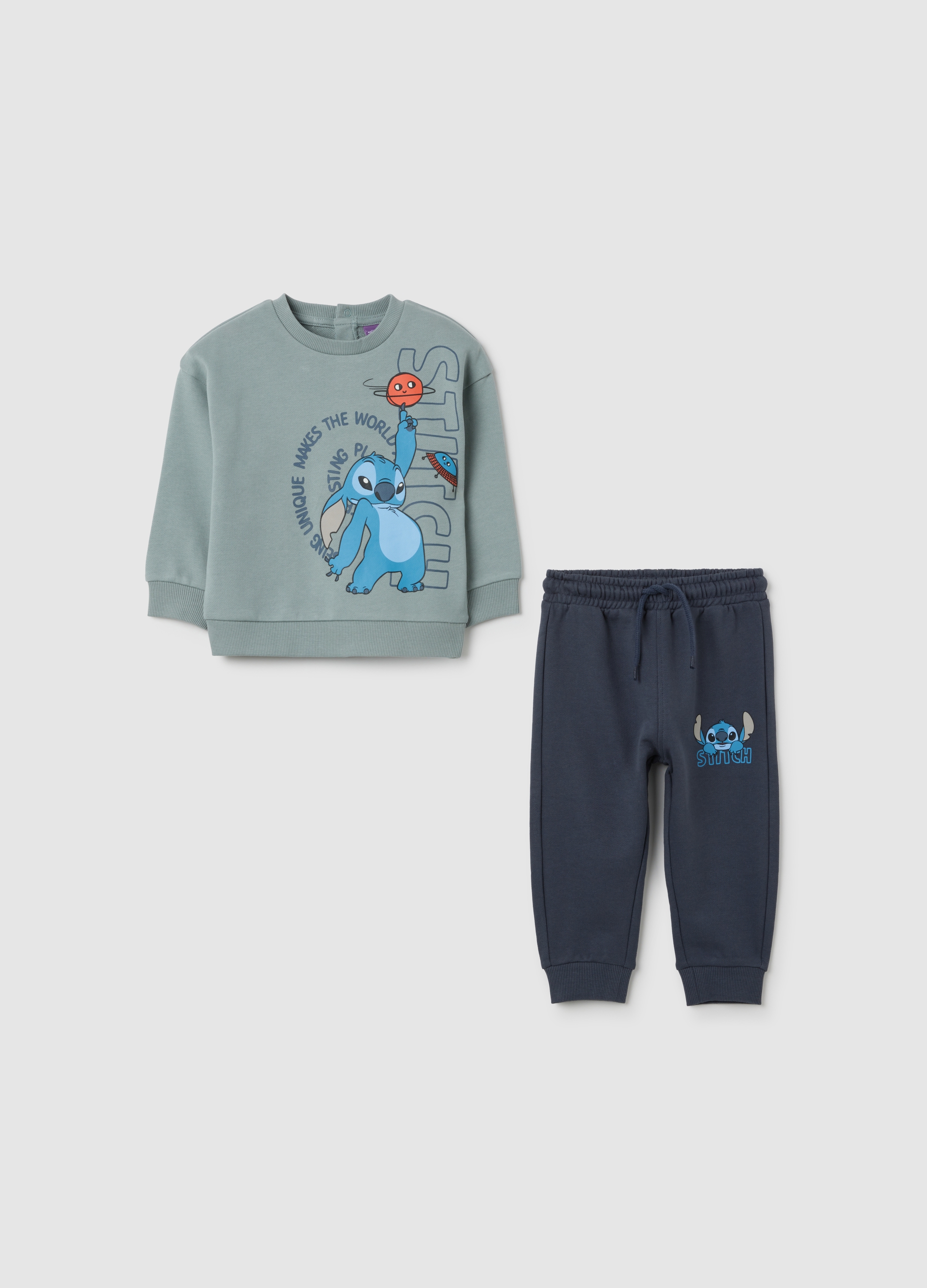 FAGOTTINO, Set Felpa E Pantaloni Da Bambino In Puro Cotone Azzurro Regular Fit Con Stampa Stitch, Azzurro, Taglia: 12-18