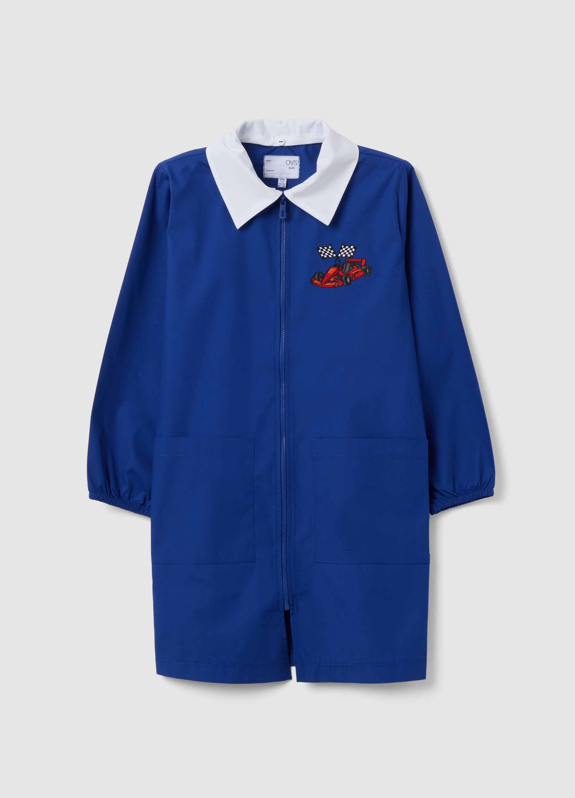 OVS KIDS, Grembiule Personalizzabile Da Scuola Blu Con Zip E Ricamo Kart, Bambino, Blu, Taglia: 9-10