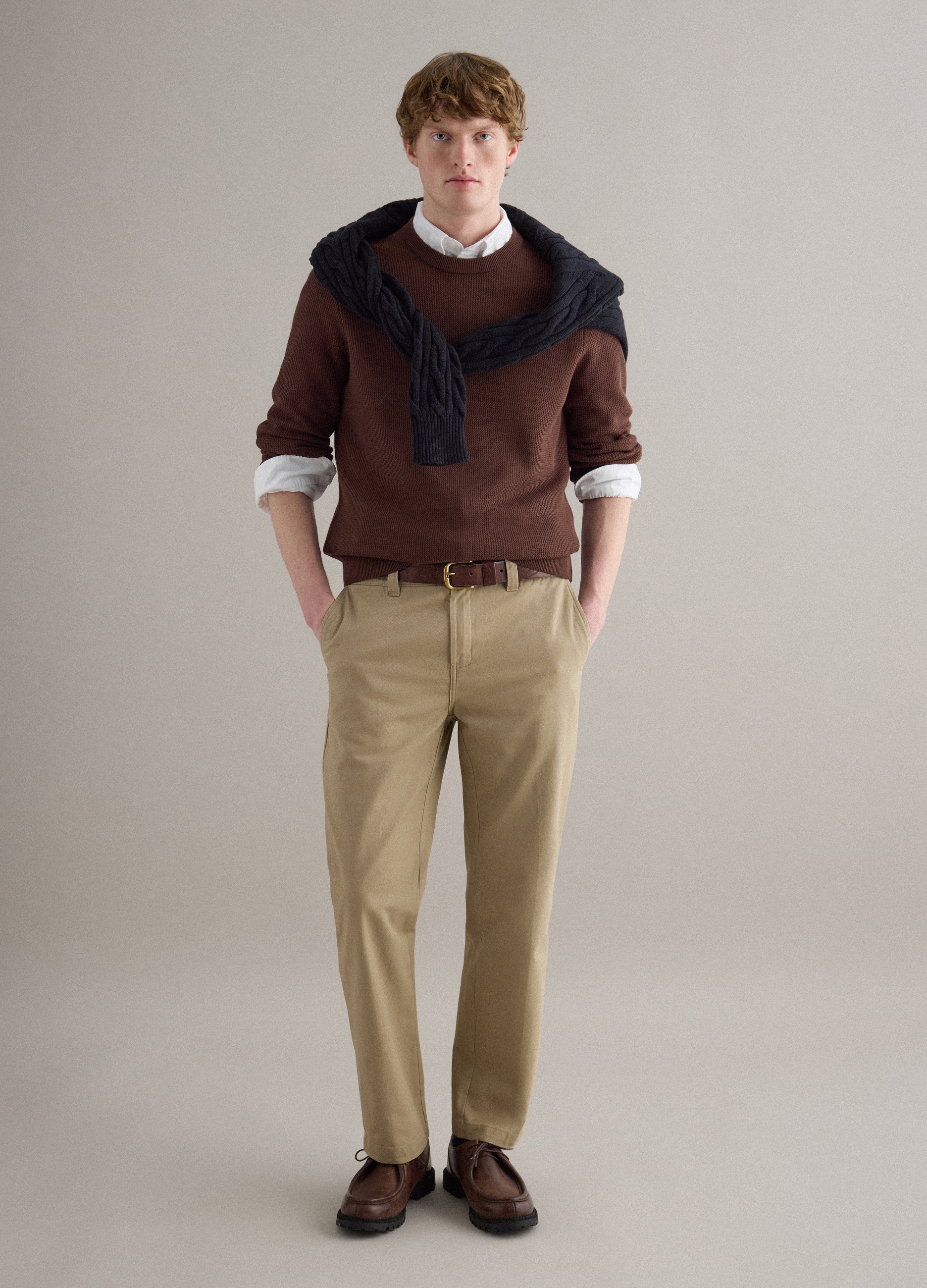 PIOMBO, Pantaloni Chino Dritti In Puro Cotone Twill Beige Regular Fit, Hombre, Beige Claro, Talla: 46