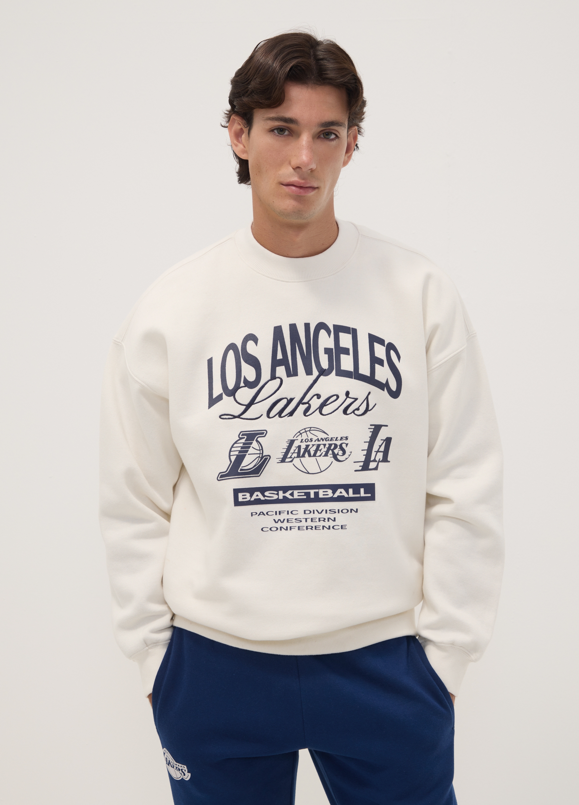 NBA, Felpa Bianca In Misto Cotone Con Stampa Lakers, Uomo, Bianco, Taglia: L