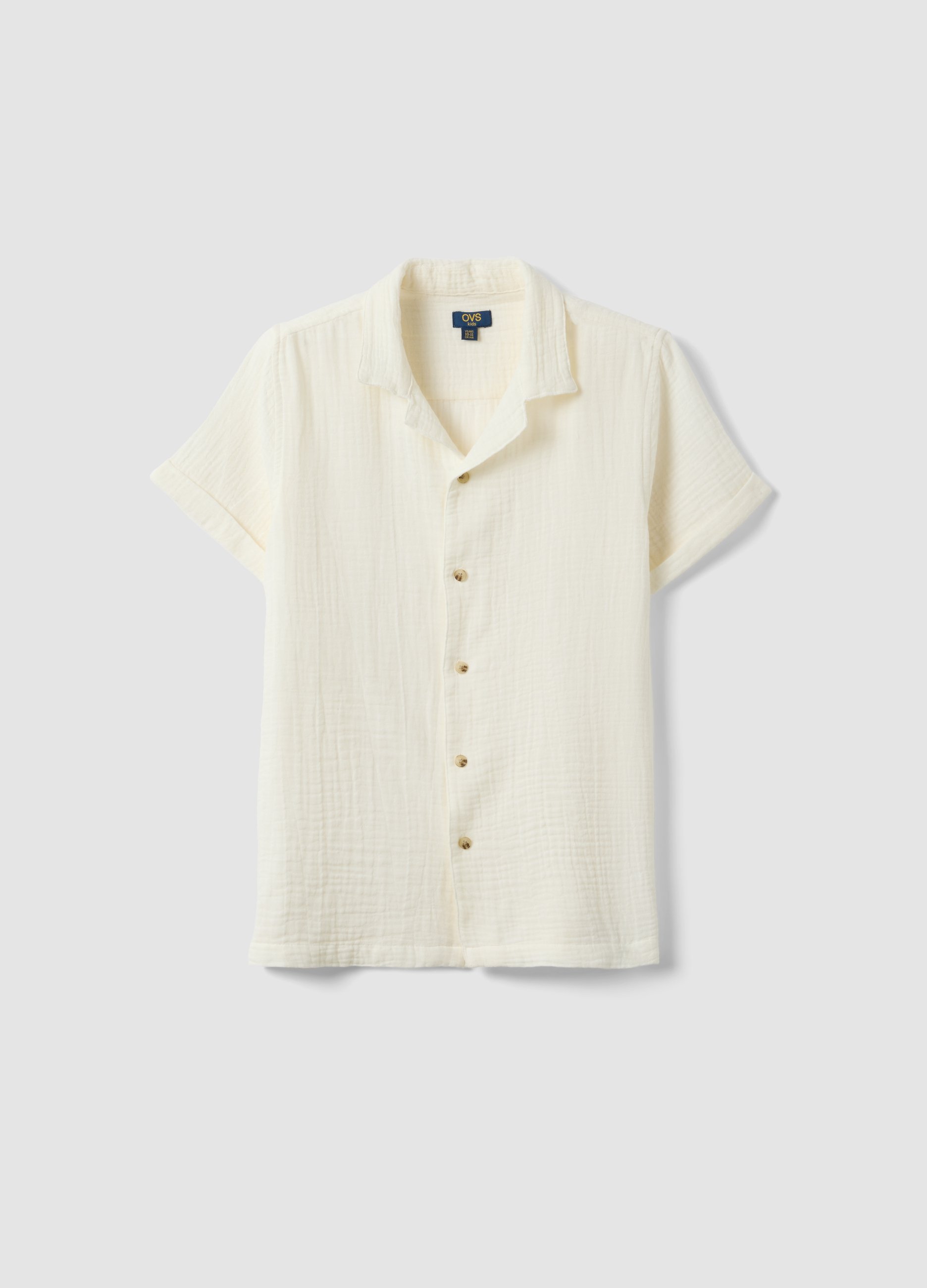OVS KIDS, Camisa Blanca De Algodón Puro Para Niño Con Textura Arrugada, Niño, Blanco roto, Talla: 11-12
