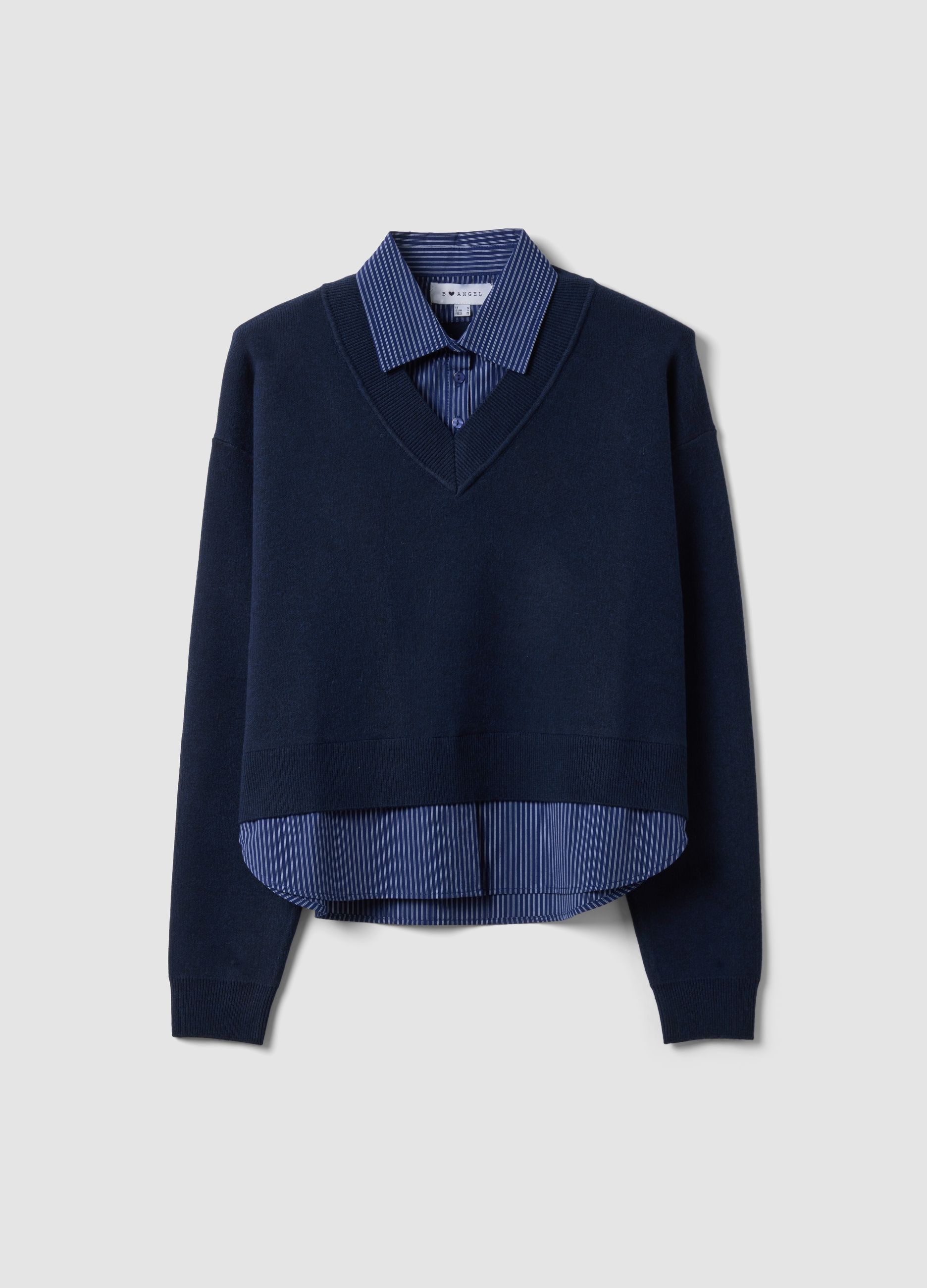 B.ANGEL, Felpa Blu In Misto Viscosa Con Scollo A V, Donna, Blu, Taglia: L
