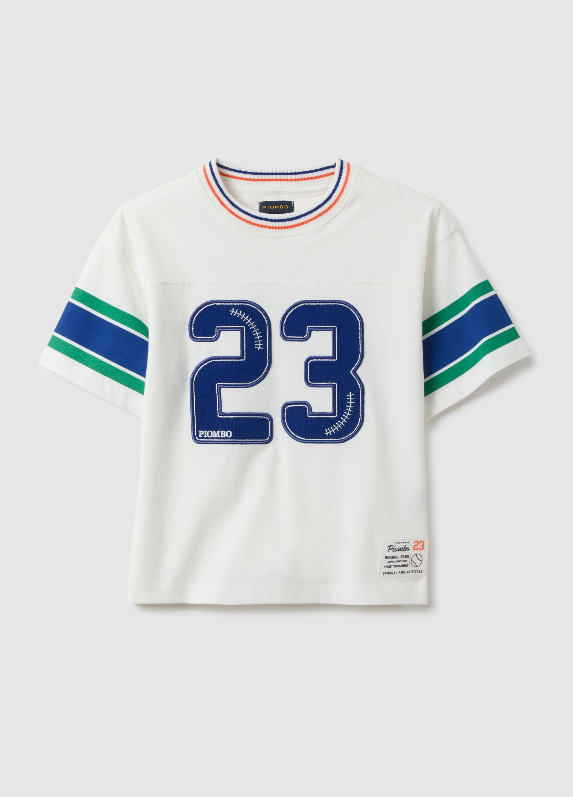 PIOMBO KIDS, Camiseta Infantil De Algodón Puro Multicolor, Ajuste Regular, Niño, White/Blue/Green, Talla: 12