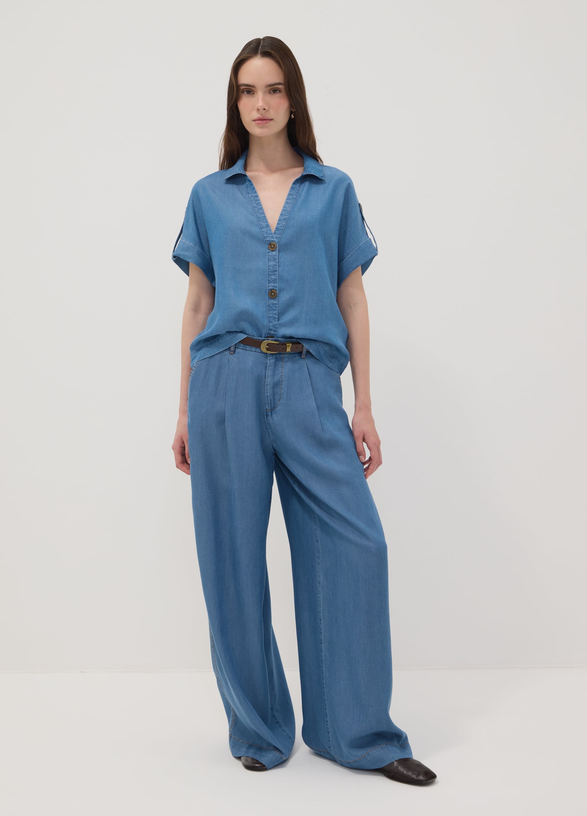 OVS, Pantaloni Denim Azzurri Wide Leg In Puro Lyocell, Donna, Azzurro, Taglia: 40