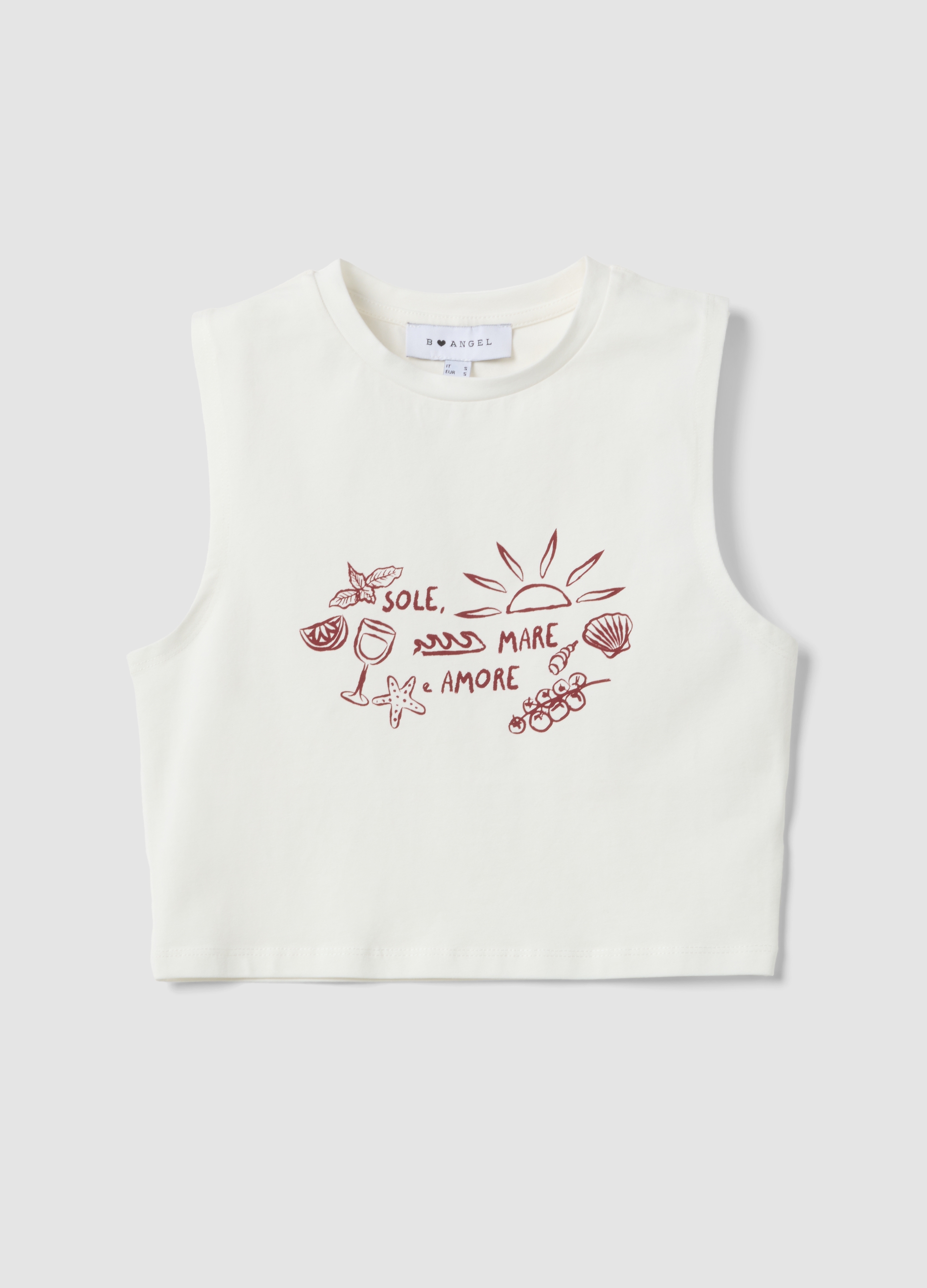 B.ANGEL, Camiseta De Tirantes Blanca De Algodón Elástico Regular Fit Con Estampados, Mujer, Blanco roto, Talla: 38