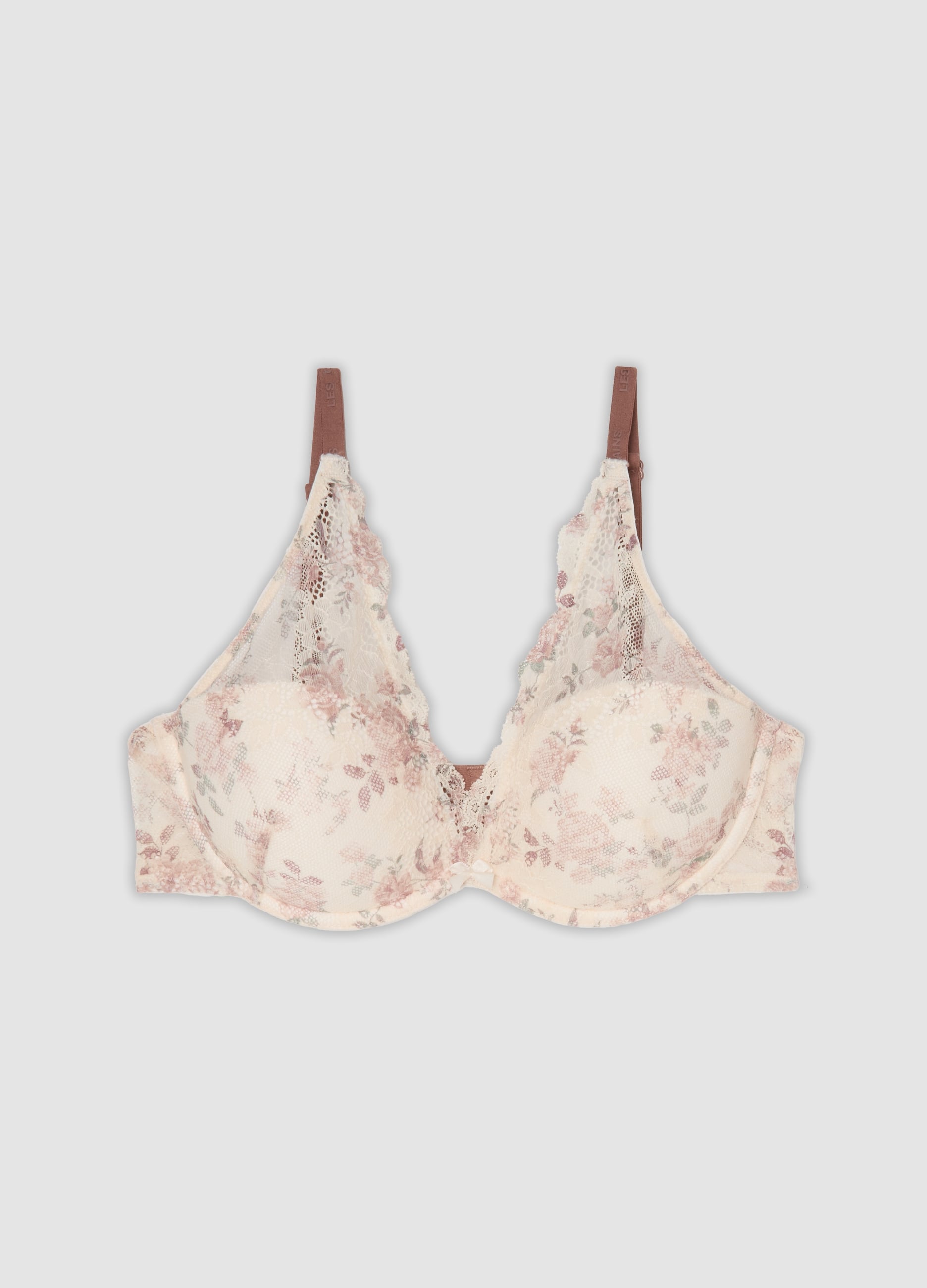LES COPAINS, Reggiseno Bralette Beige Imbottito In Tessuto Elasticizzato Con Pizzo Floreale, Donna, Beige, Taglia: 5B