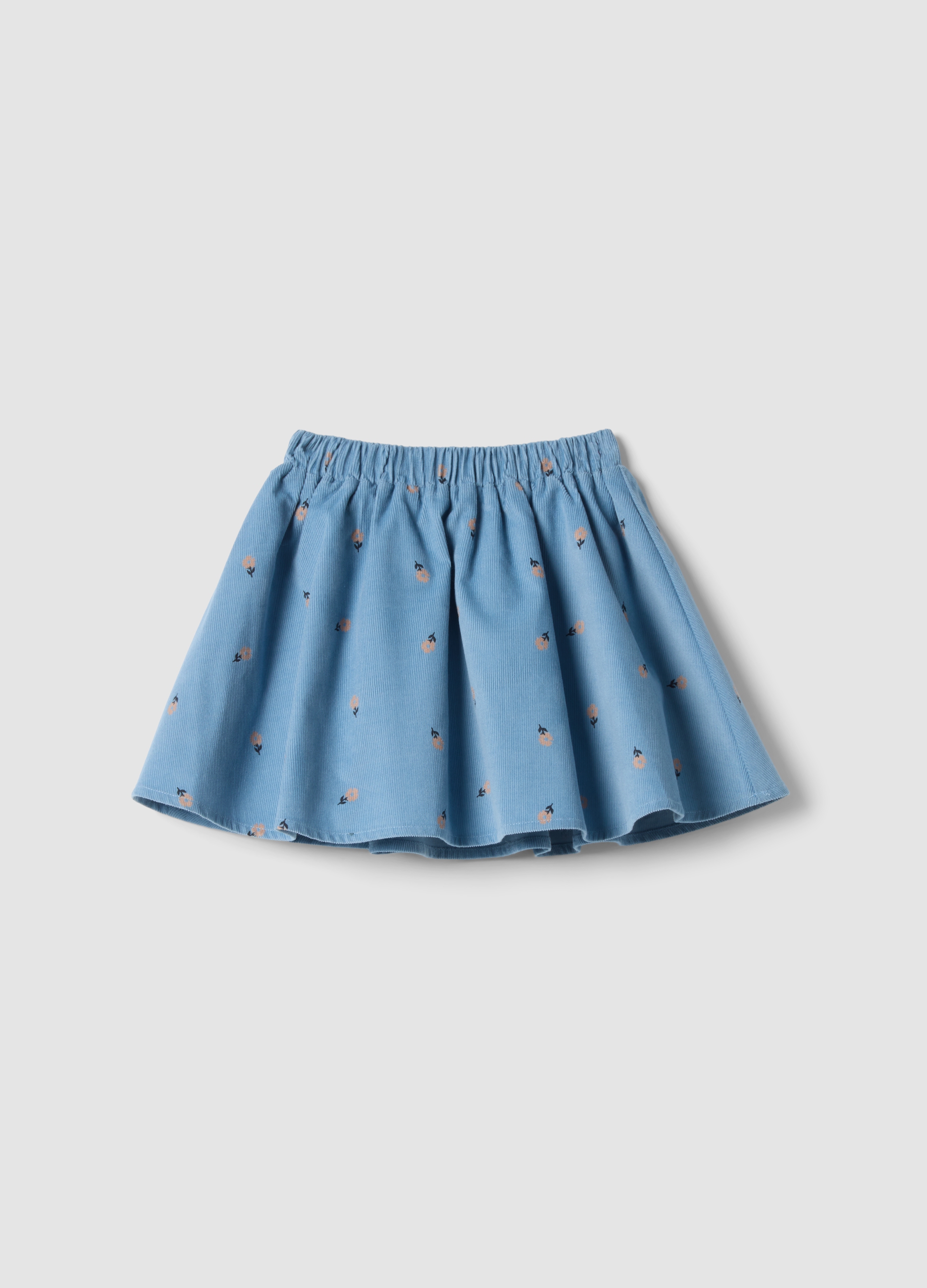 OVS KIDS, Gonna Pantalone Azzurra A Coste In Puro Cotone Con Fantasia Floreale, Bambina, Azzurro, Taglia: 7-8