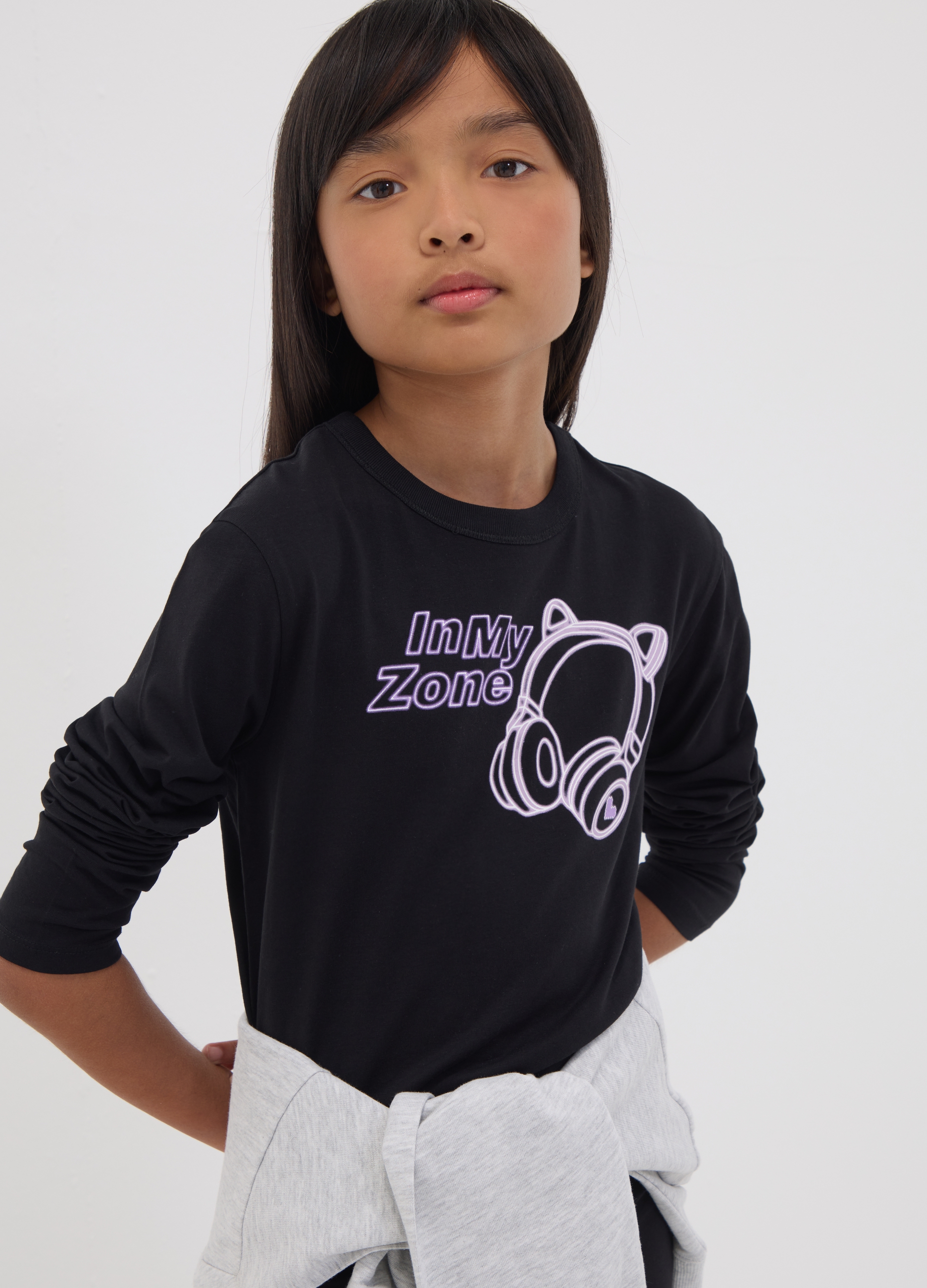 OVS KIDS, T-shirt Crop Nera In Puro Cotone Organico Con Collo A Costine Per Ragazza, Bambina, Nero, Taglia: 14-15