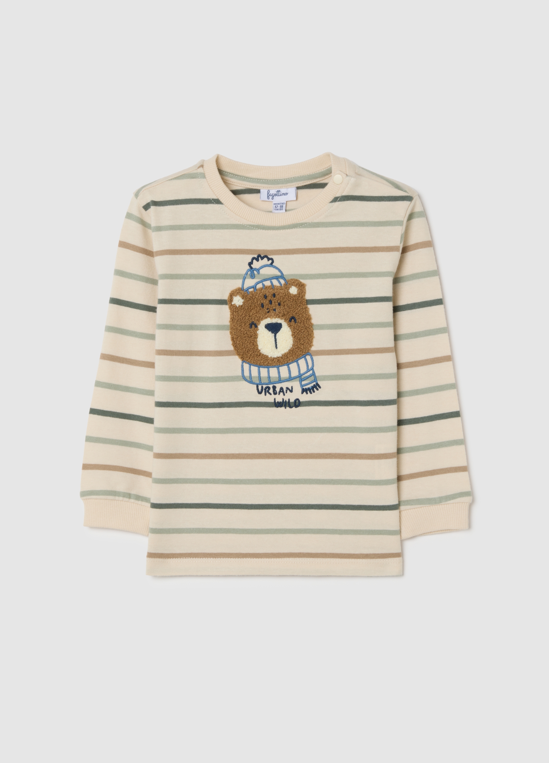 FAGOTTINO, Maglietta Beige A Maniche Lunghe Con Righe, Bambino, Beige, Taglia: 9-12