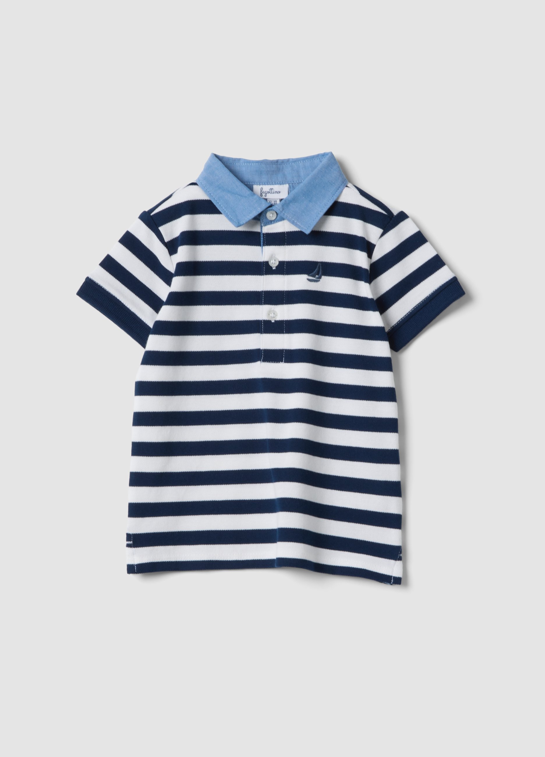 FAGOTTINO, Polo Azul De Algodón Elástico A Rayas Con Cuello Clásico, Niño, Blue/White/Grey, Talla: 12-18
