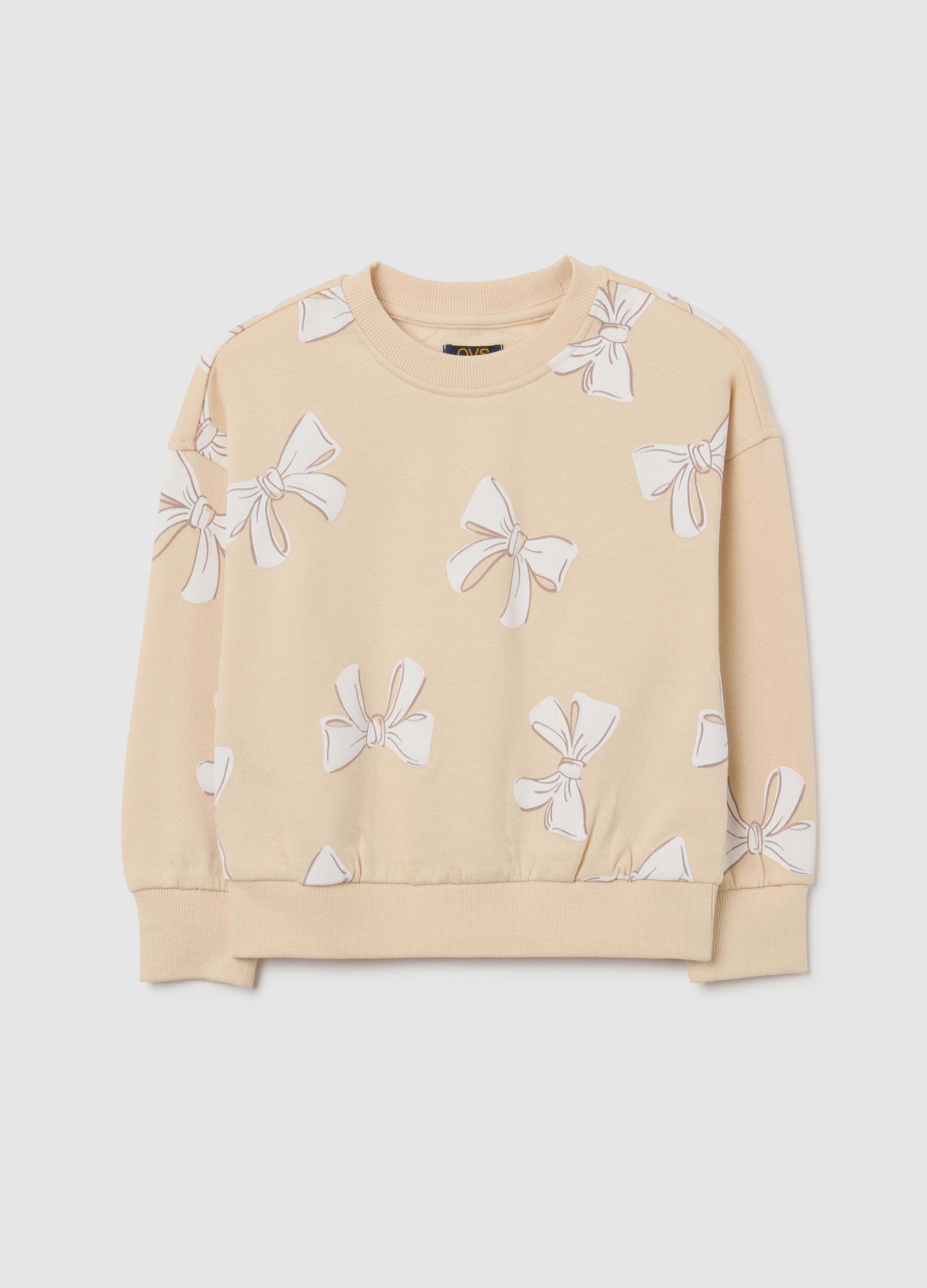 OVS KIDS, Felpa Da Bambina In Puro Cotone Beige Regular Fit Con Girocollo, Beige, Taglia: 4-5