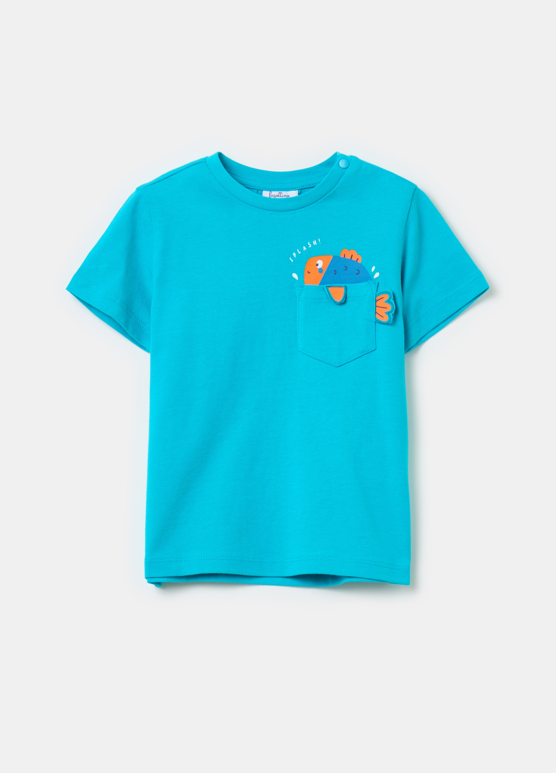 FAGOTTINO, T-shirt In Cotone Con Taschino E Stampa, Bambino, Azzurro, Taglia: 12-18
