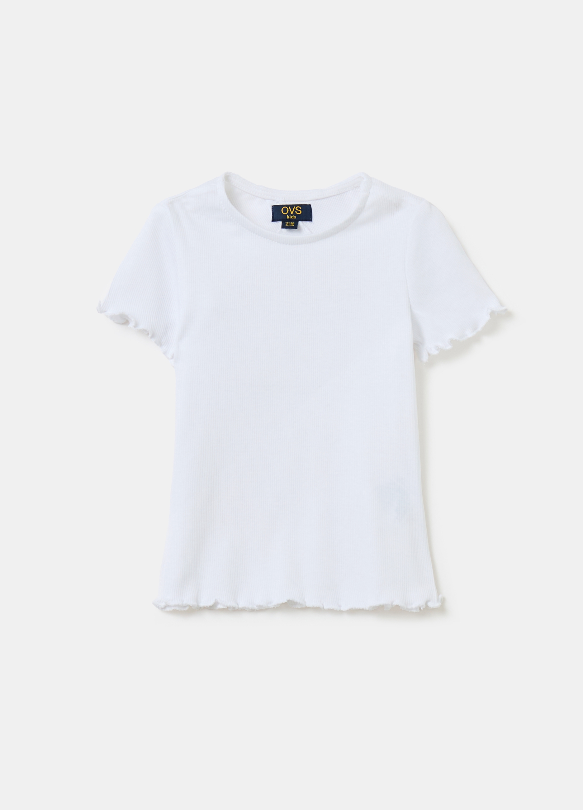 OVS, T-shirt A Costine Con Apertura, Bambina, Bianco, Taglia: 6-7