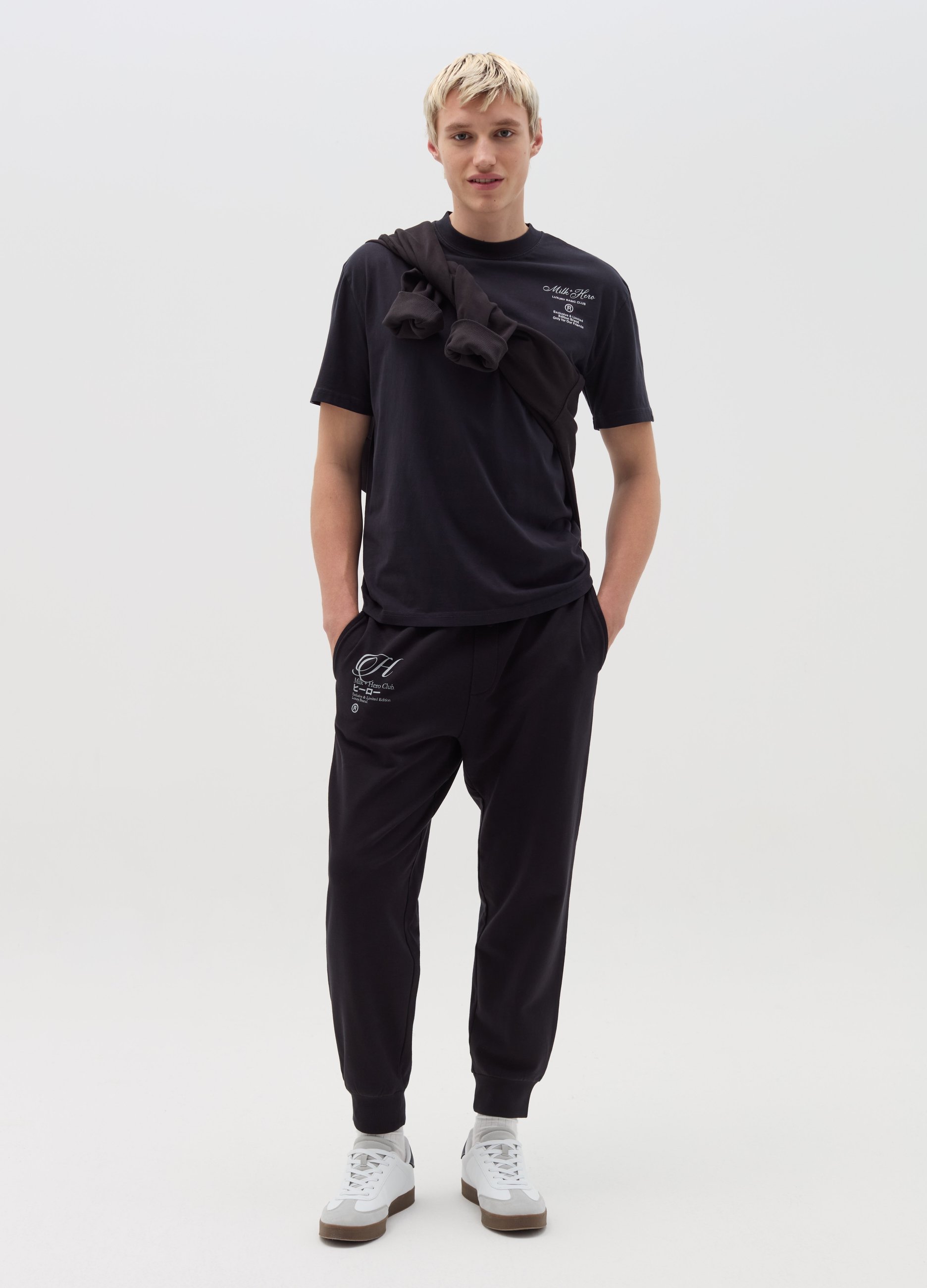 OVS, Joggers De Felpa Con Estampado, Hombre, Negro, Talla: XL