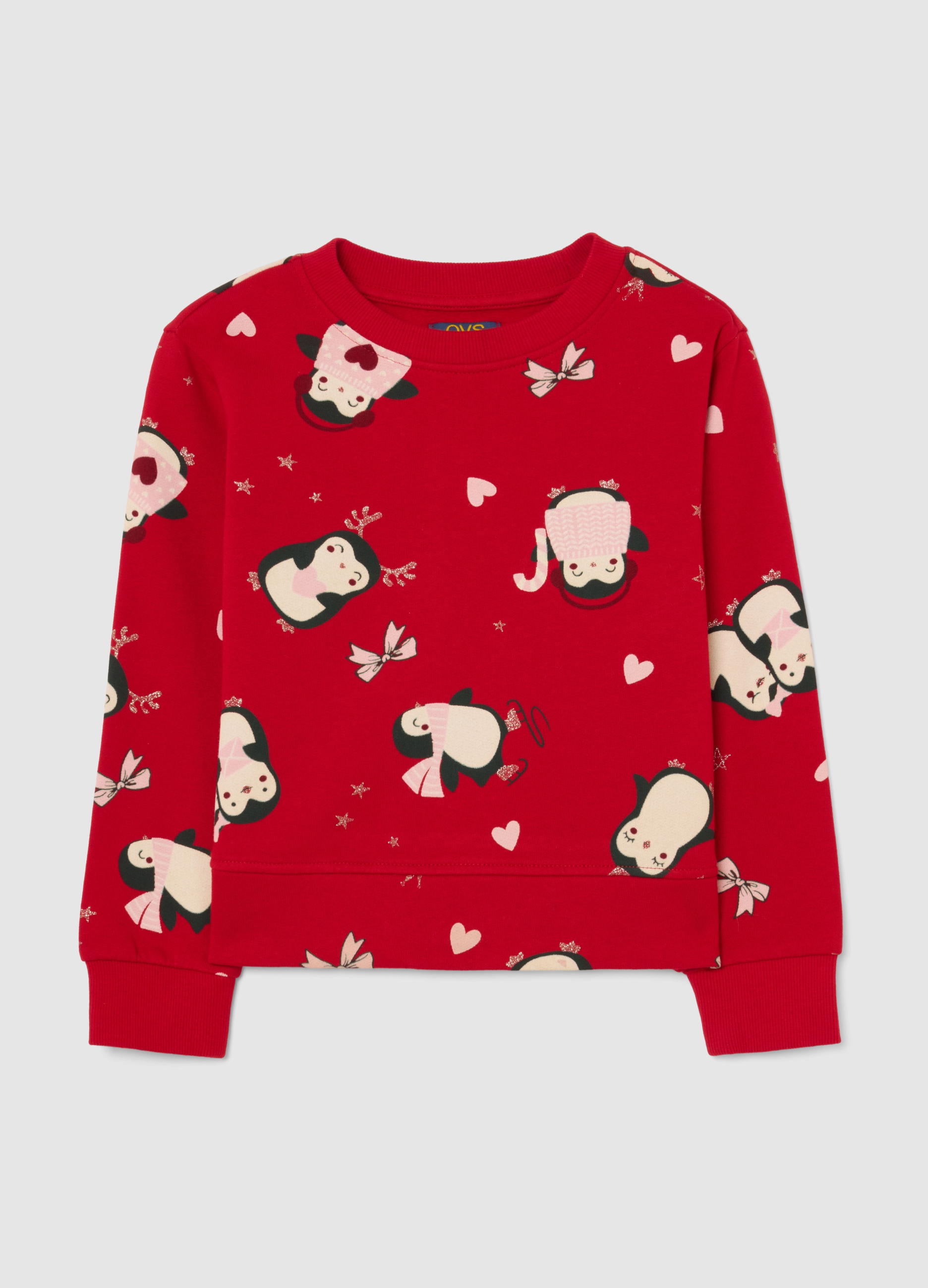 OVS KIDS, Sudadera Roja De Algodón Puro Para Niña Con Pingüinos, Ajuste Regular, Niña, Negro/Blanco/Rojo, Talla: 3-4