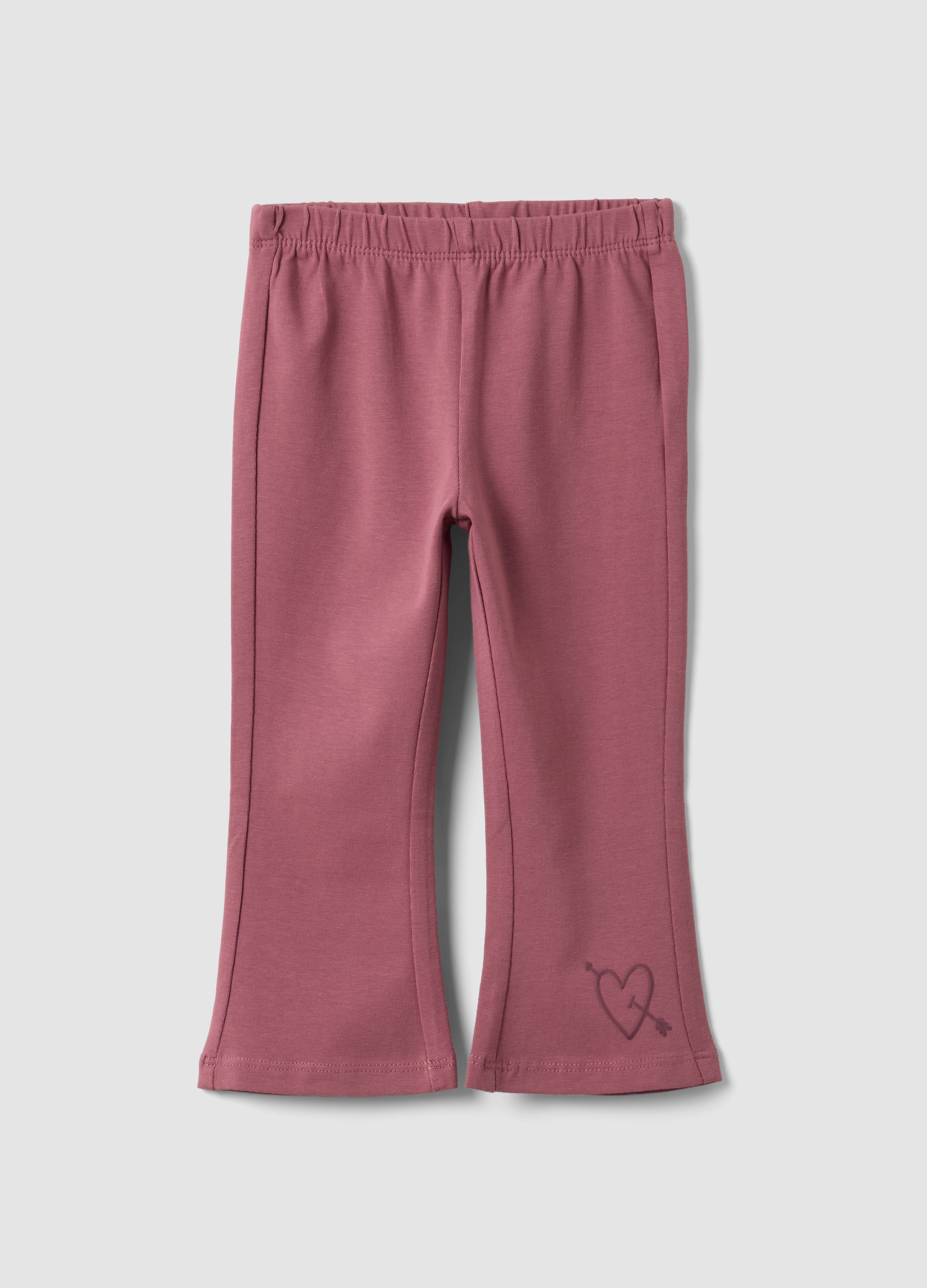 FAGOTTINO, Leggings Flare Viola In Misto Cotone Organico Elasticizzato Con Stampa Cuore Per Bimba, Bambina, Viola, Taglia: 30-36