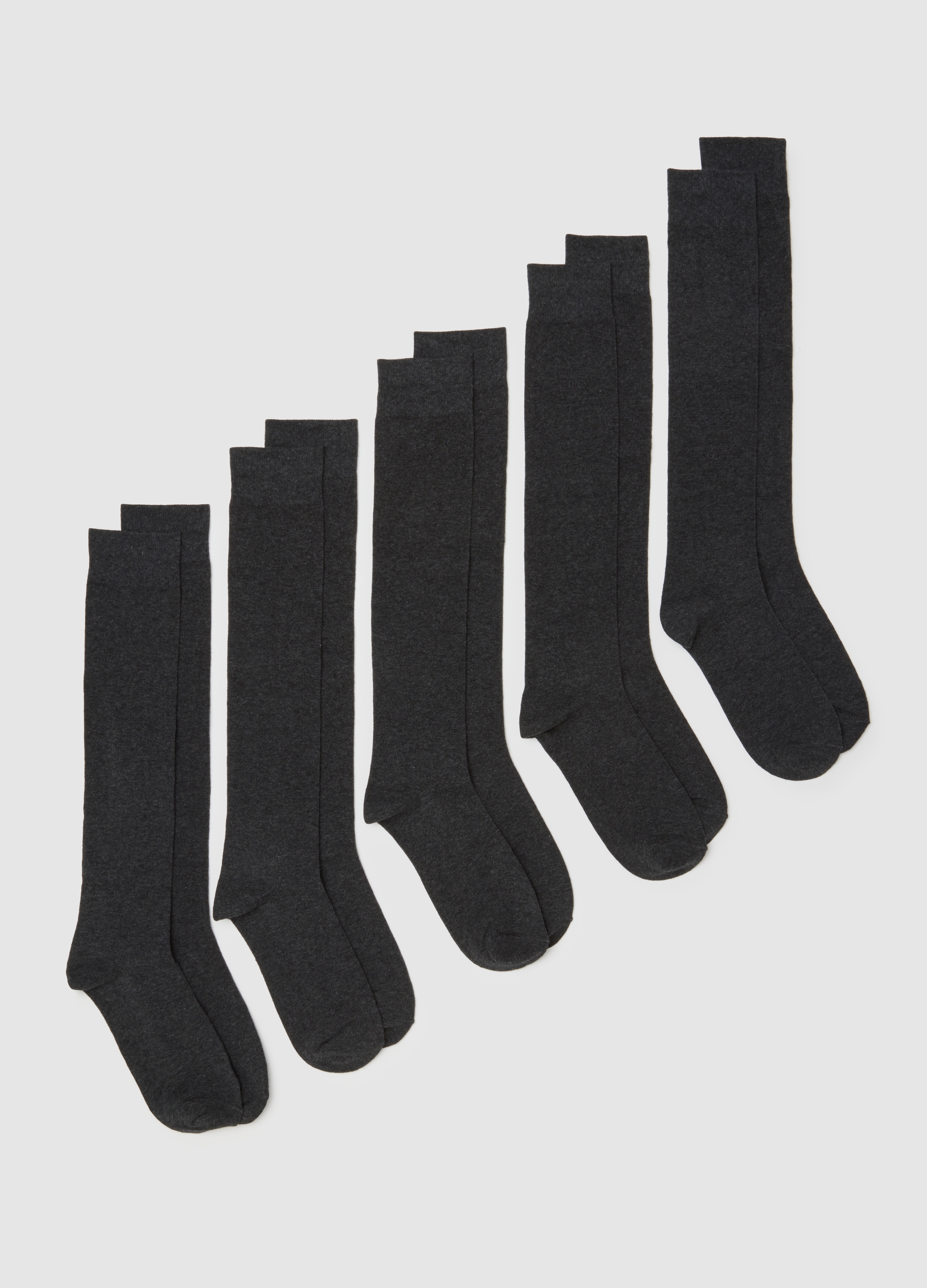 Set Multipack De Calcetines Largos De Algodón Gris Elástico, Hombre, Gris oscuro jaspeado, Talla: 38/42