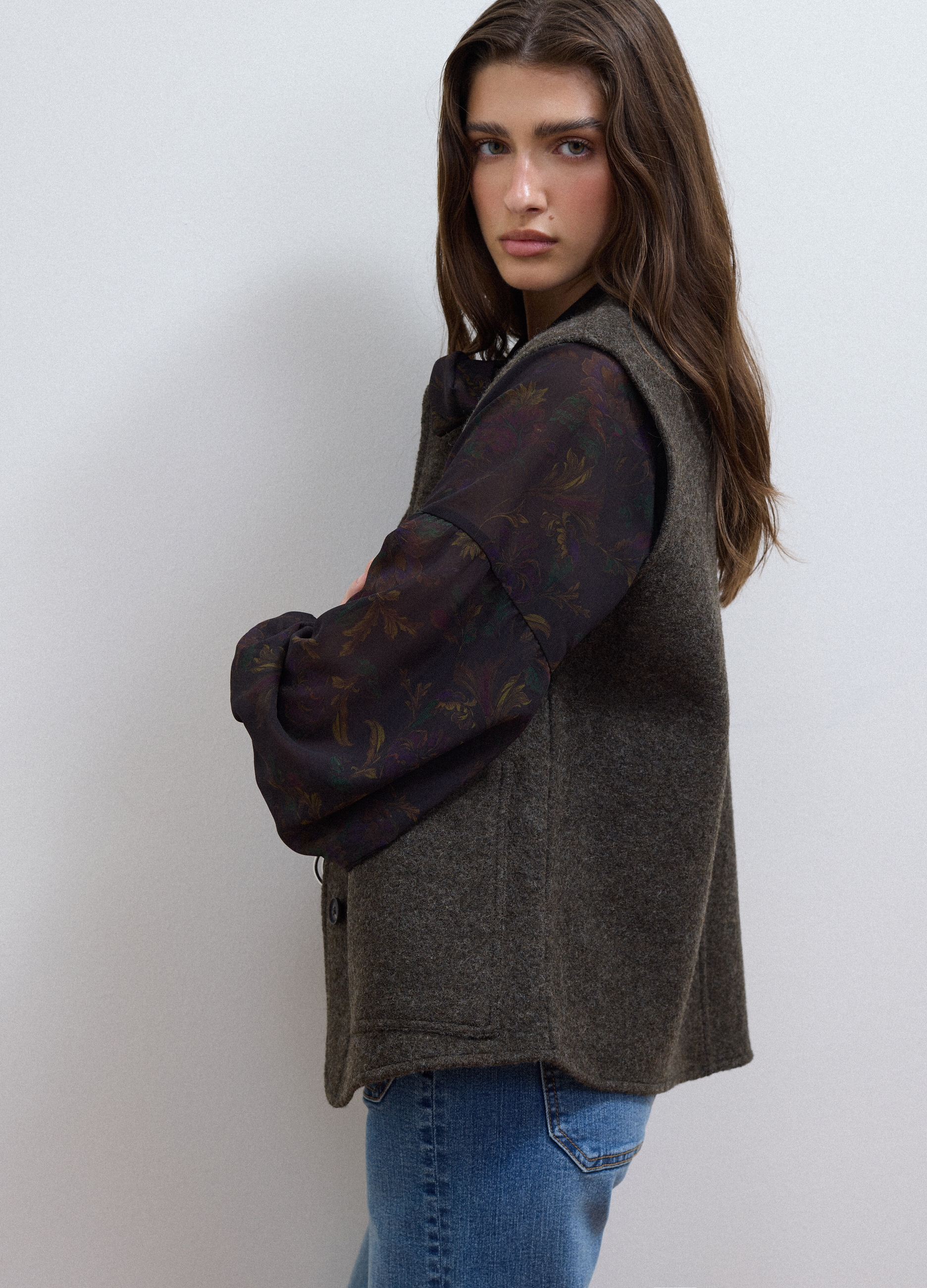 LES COPAINS, Gilet Nero In Pura Lana Con Girocollo Over Fit, Donna, Nero, Taglia: M