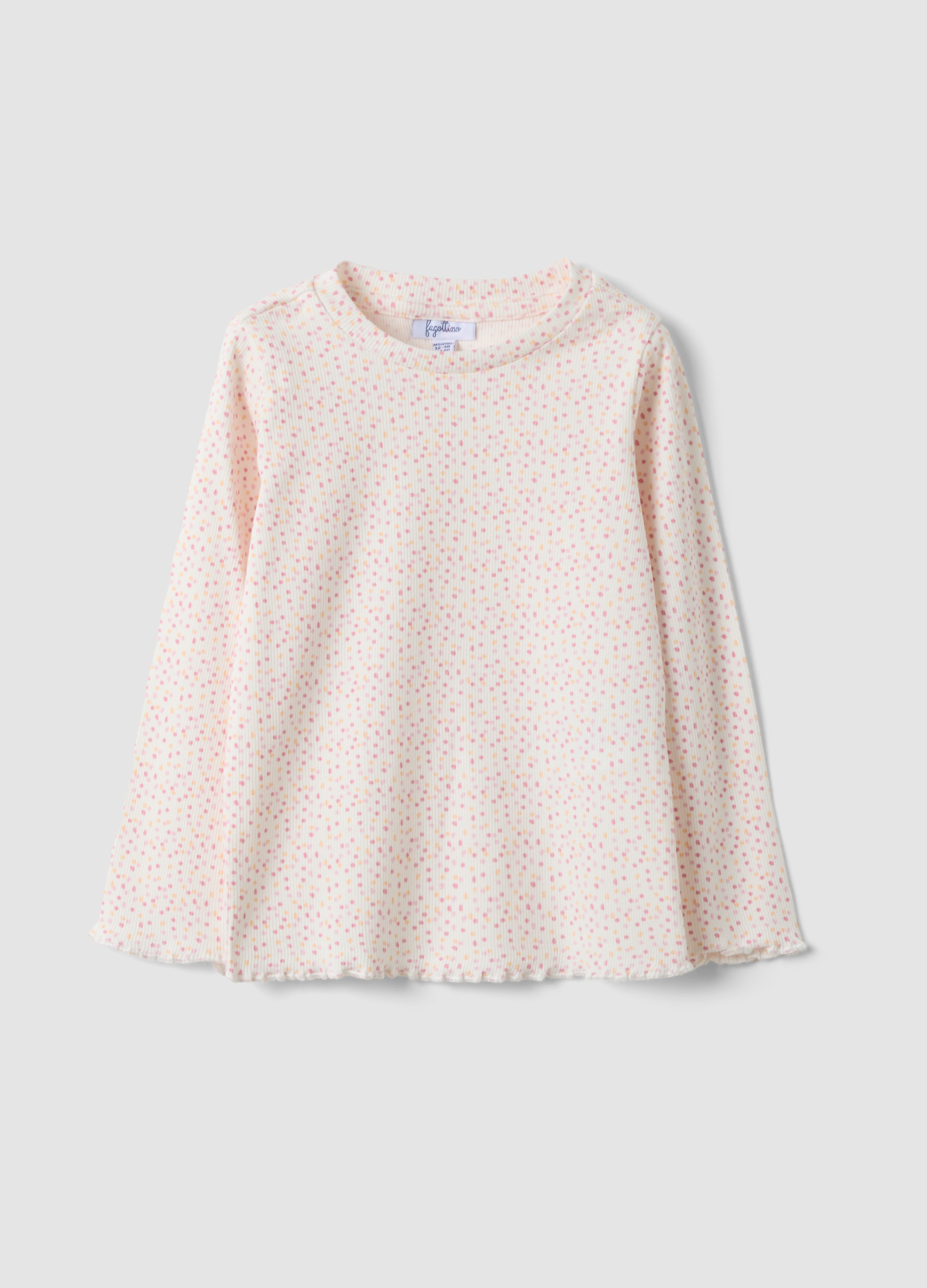 FAGOTTINO, Maglietta Bianca In Cotone Organico Elasticizzato A Pois Slim Fit Per Bimba, Bambina, Bianco, Taglia: 12-18