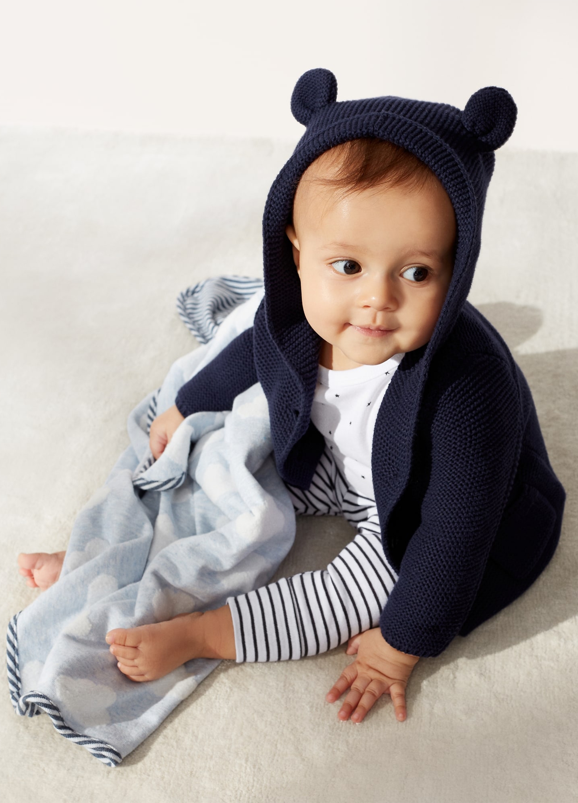 OVS, Cardigan Tricot Con Cappuccio E Orecchie, Unisex, Blu, Taglia: 12-18M/74-79