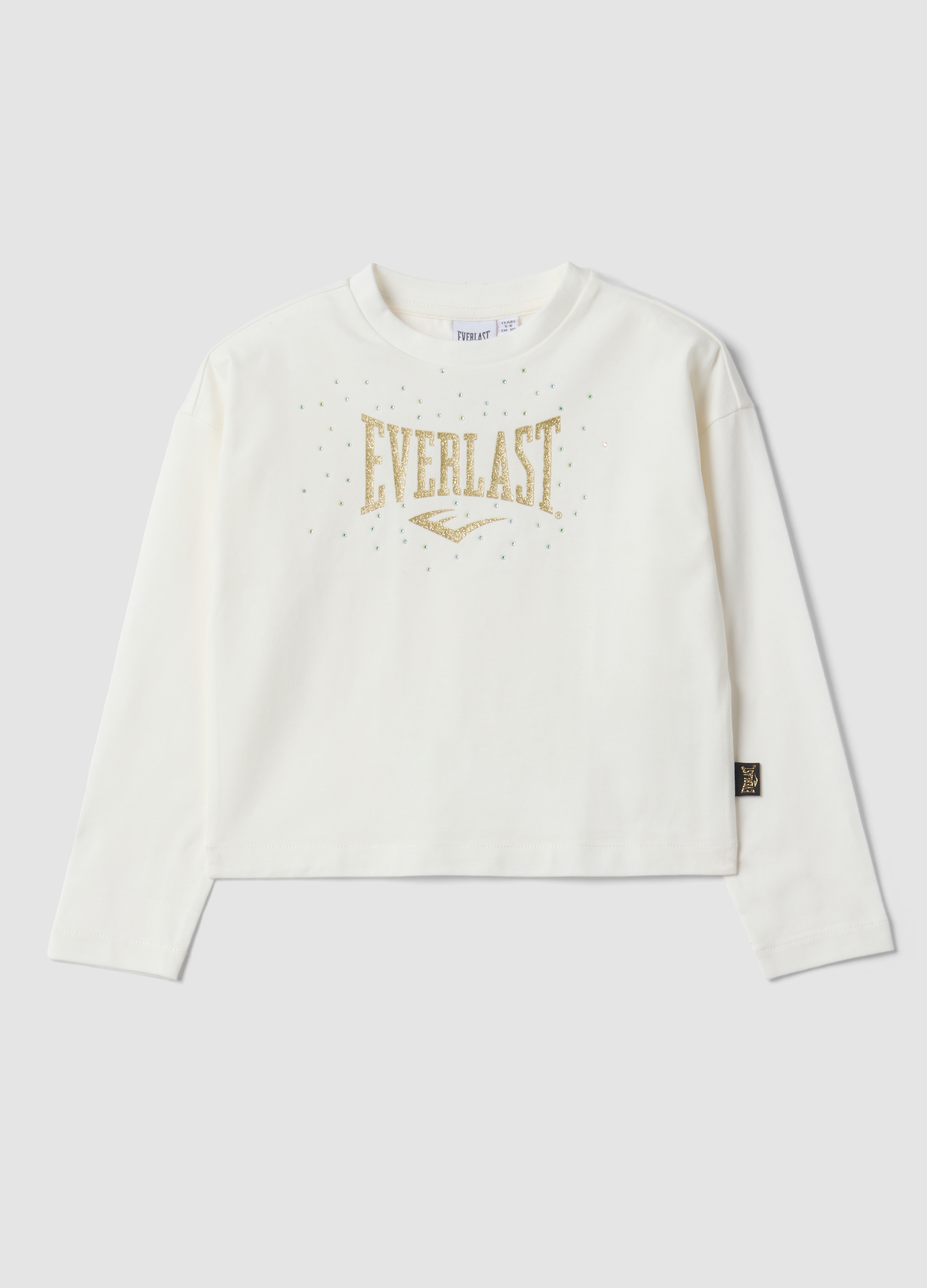 EVERLAST, T-shirt Bianca A Maniche Lunghe In Cotone Elasticizzato Con Stampa, Unisex, Bianco, Taglia: 9-10
